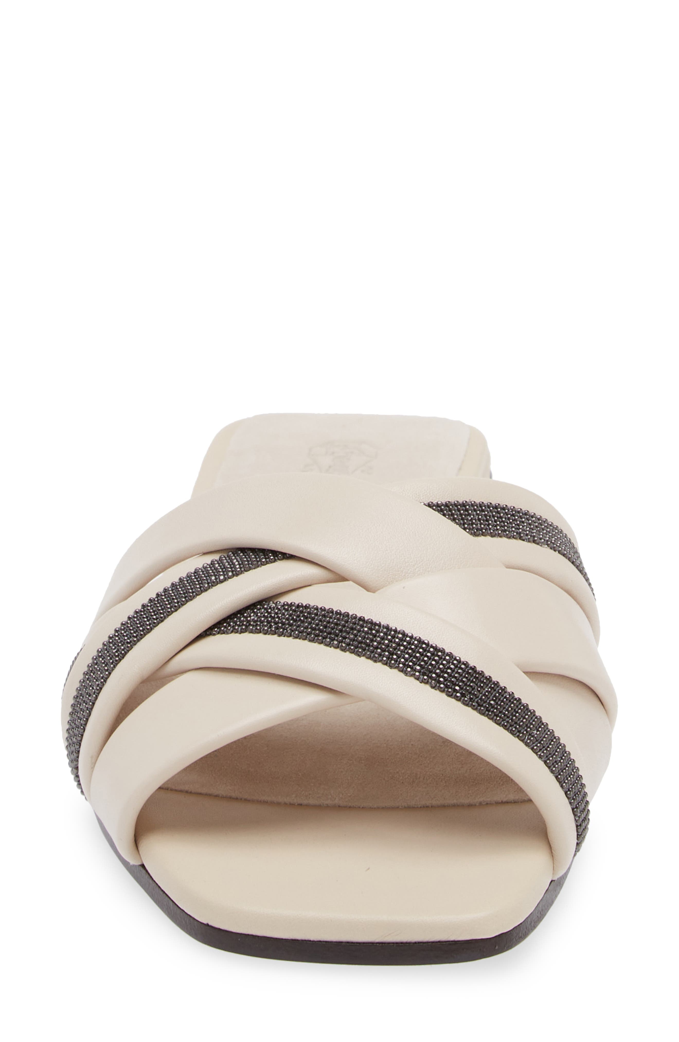Brunello Cucinelli Monili Woven Slide Sandal in Ivory/Black at Nordstrom - 4