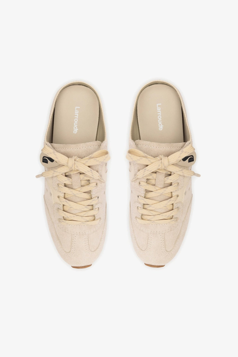 Stella Mule In Mushroom Grey Suede and Ivory Leather 8