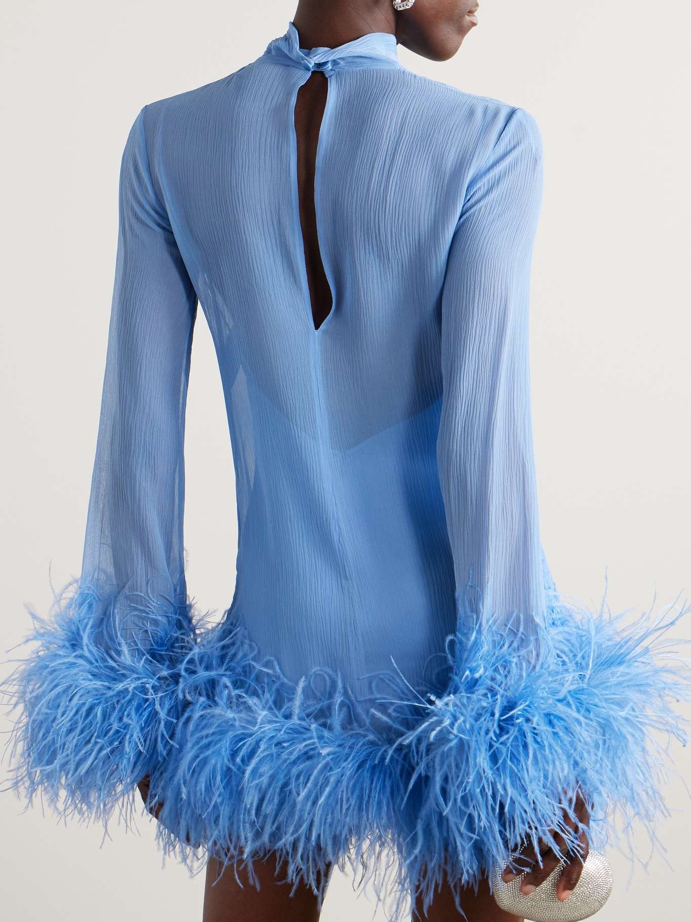 Gina Spirito feather-trimmed silk-crepon mini dress - 3