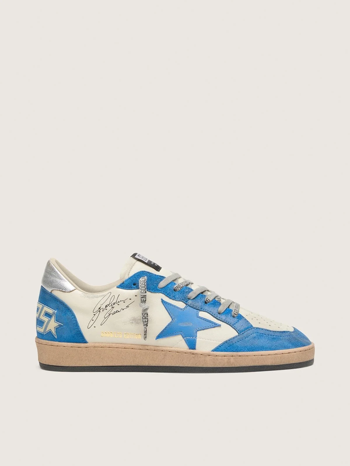 Men’s Ball Star LTD in white leather with light blue leather star - 1