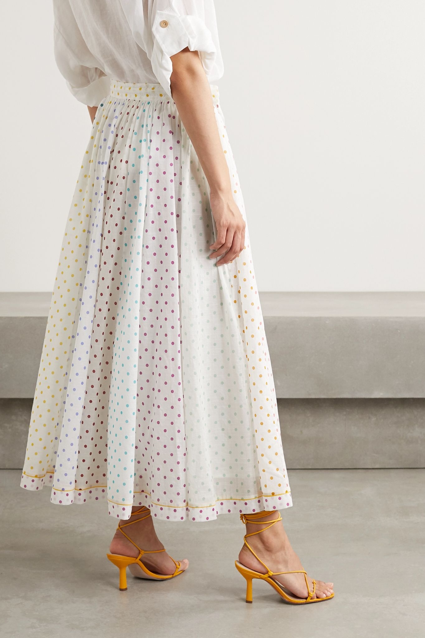 Bellitude tasseled paneled polka-dot cotton-voile midi skirt - 4