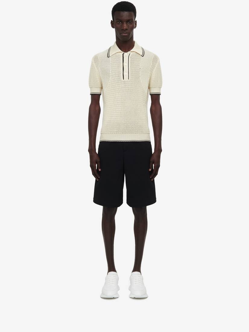 Men's Cotton Mesh Polo Shirt in Vanilla - 2