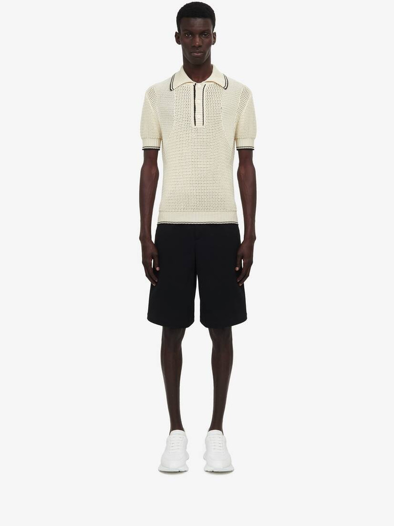 Alexander McQueen Men's Cotton Mesh Polo Shirt in Vanilla outlook
