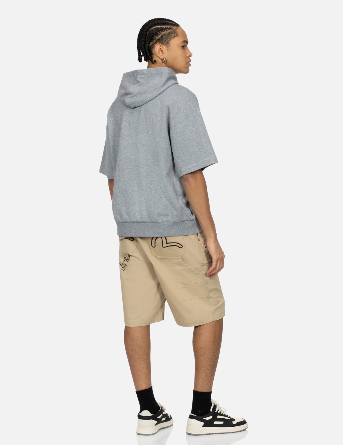 Godhead Embroidery and Multi-prints Loose Fit Short-Sleeve Hooded Sweatshirt - 4