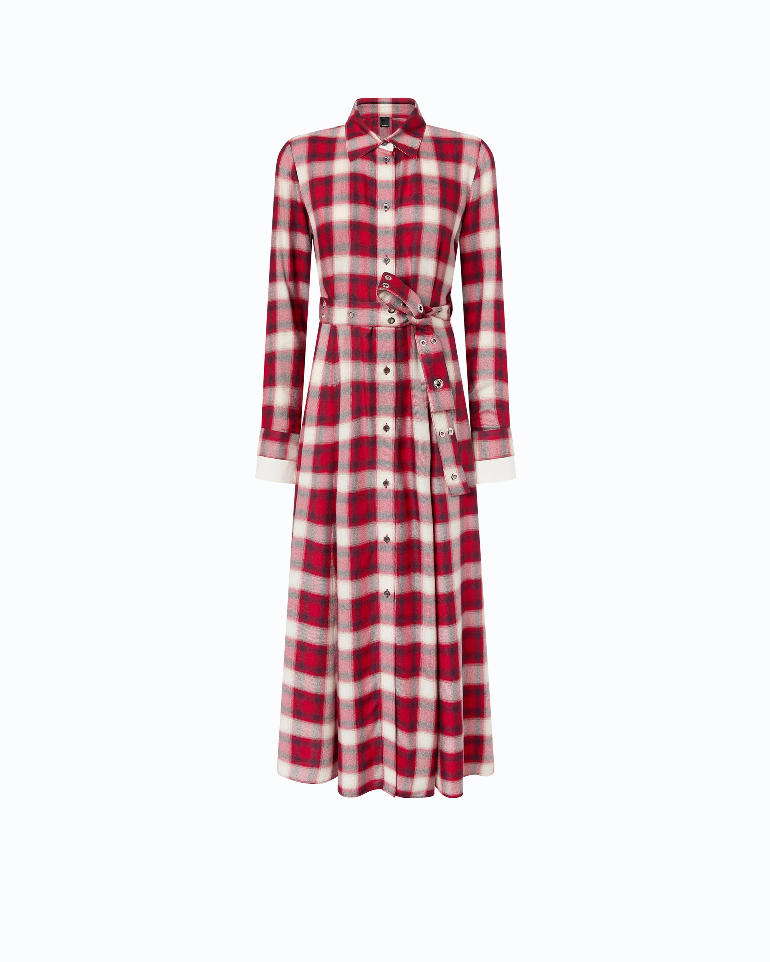 LONG SHIRT DRESS WITH CHECK PATTERN AND BELT - 1
