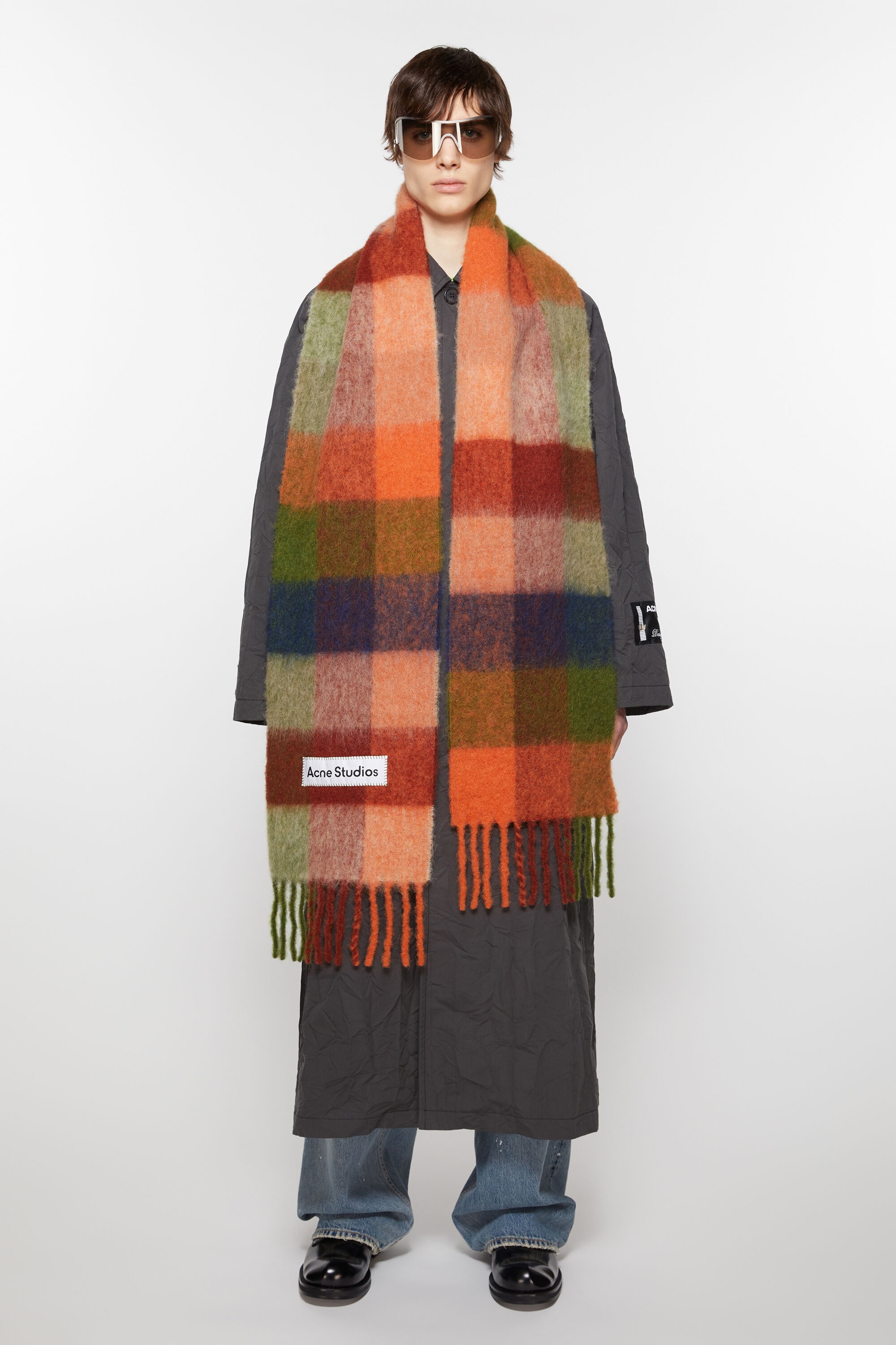 Mohair checked scarf - Orange/green - 3