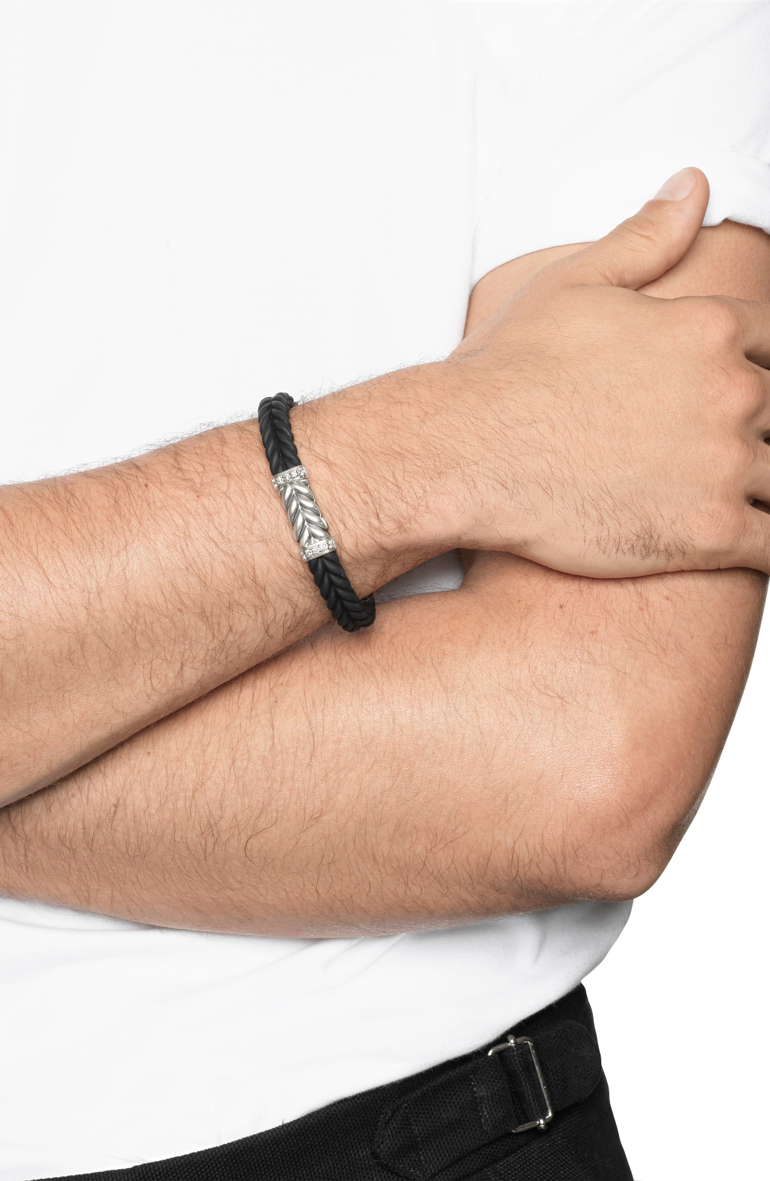 David Yurman Chevron Station Rubber Bracelet in Black/diamond at Nordstrom - 2