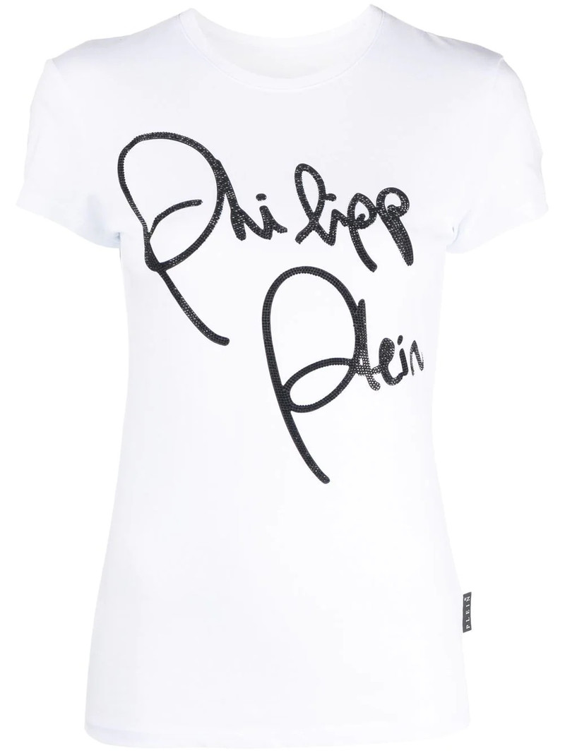 crystal-embellished script T-shirt 1