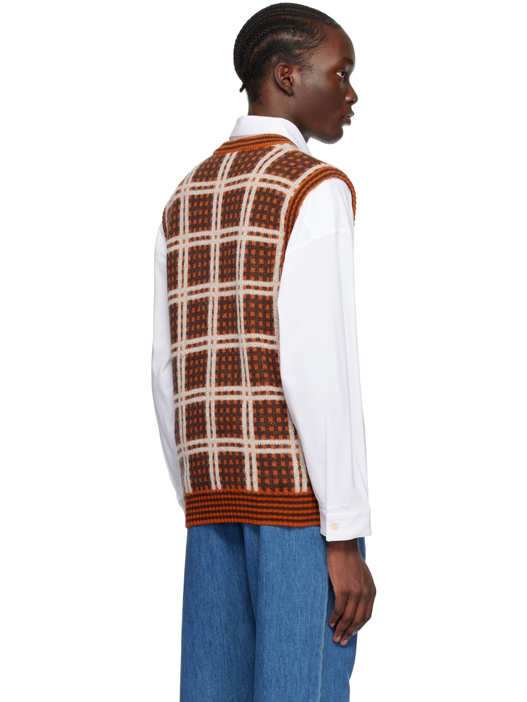 Orange & Brown Plaid Vest - 3