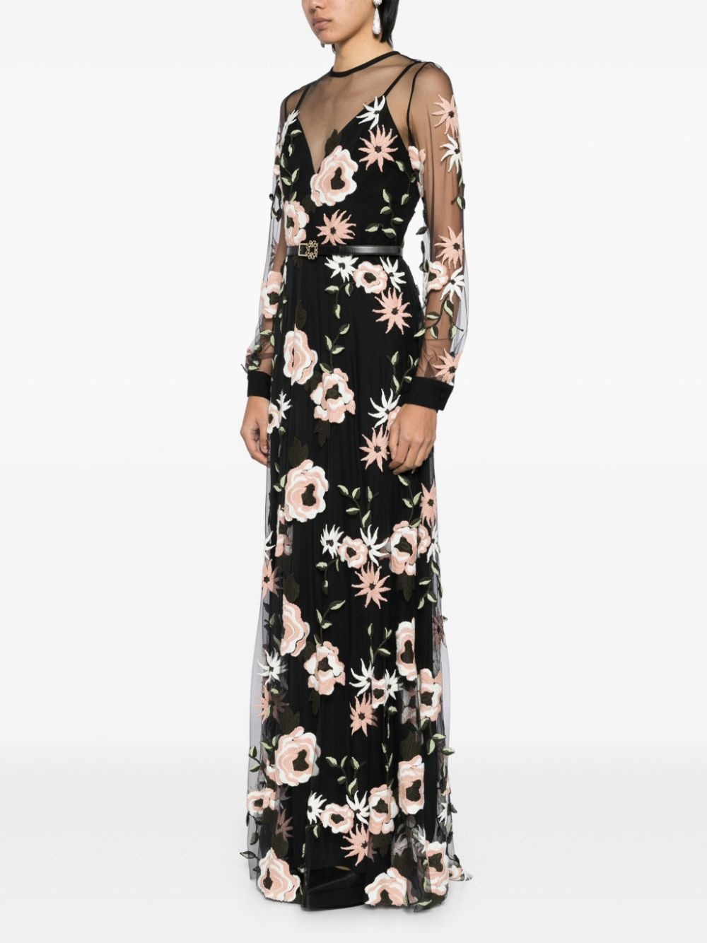 floral-embroidered tulle dress - 3