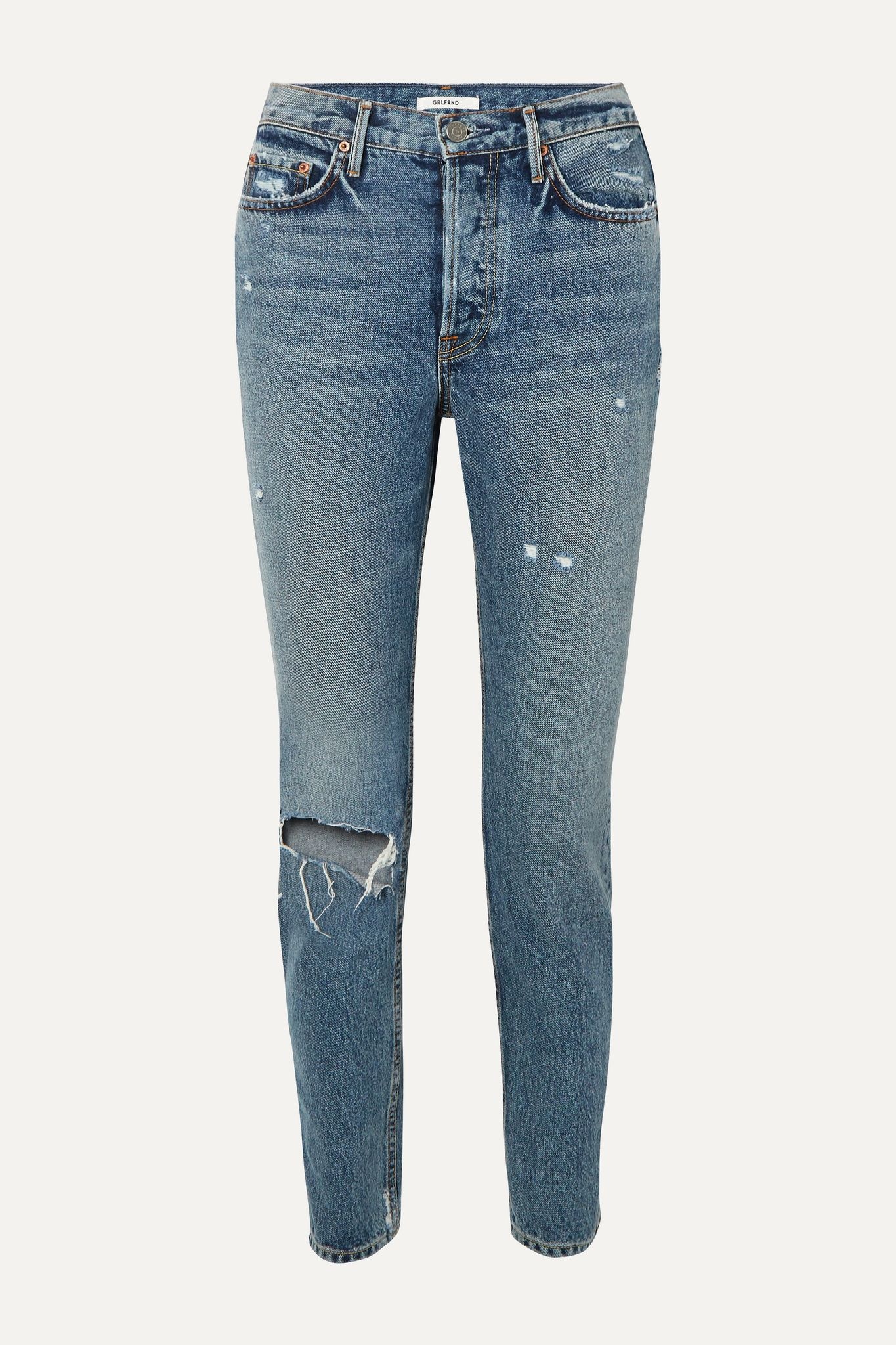 Karolina distressed high-rise slim-leg jeans - 1