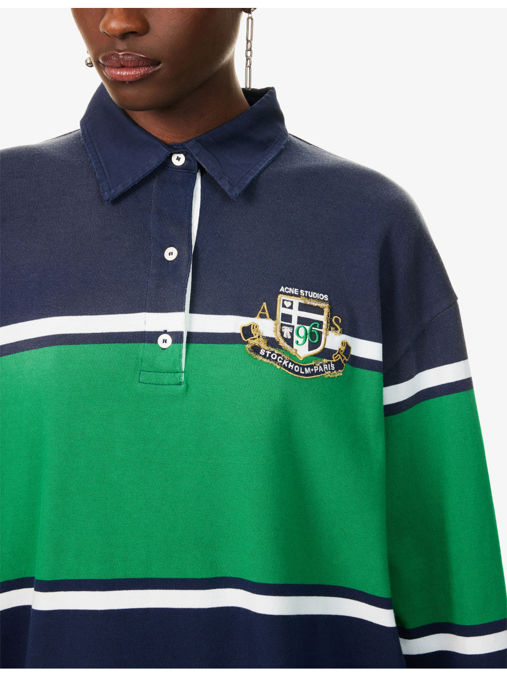Stripe-Print Brand-Embroidered Cotton-Jersey Polo Sweatshirt Dress - 5