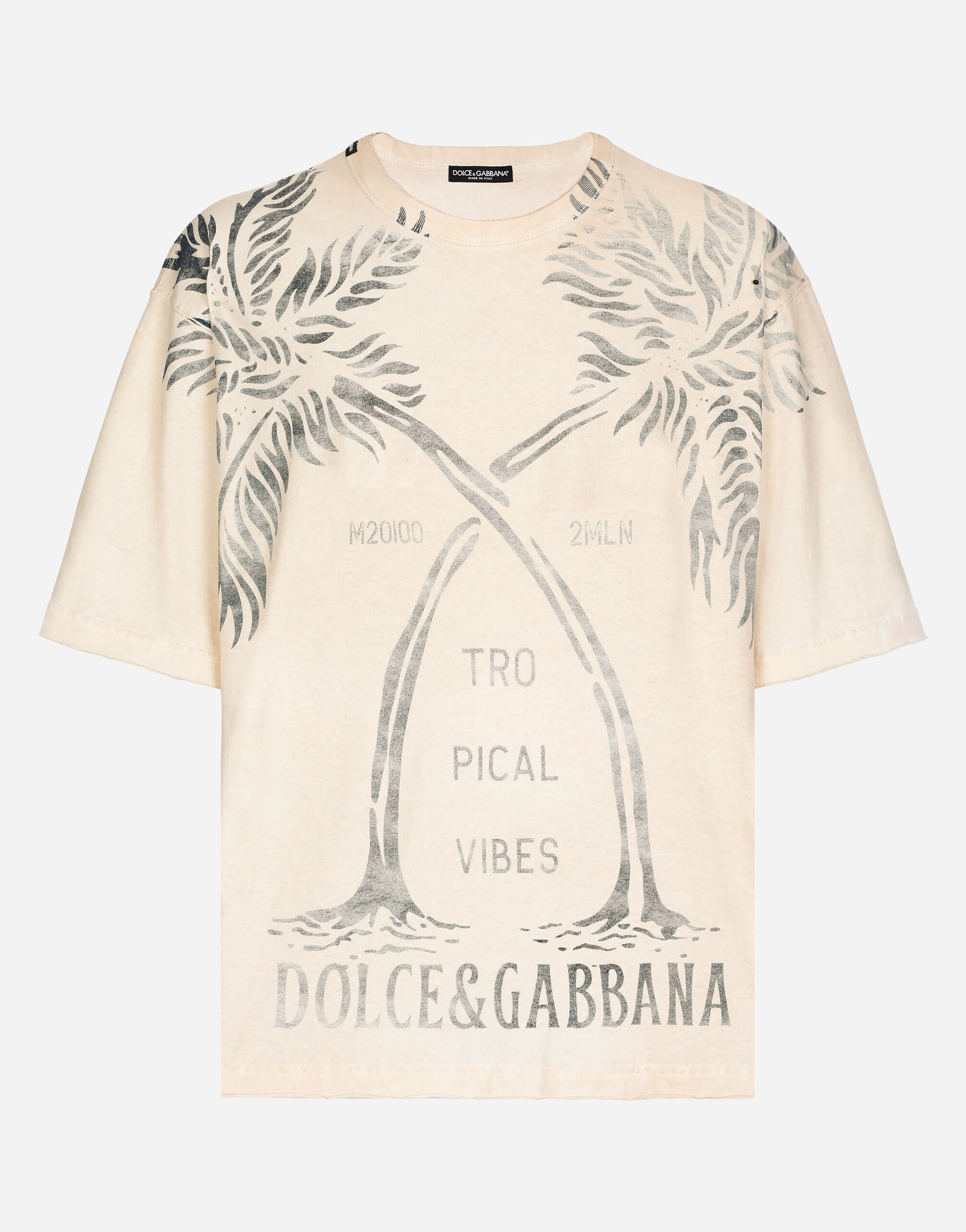 Short-sleeved cotton T-shirt with banana tree print - 1
