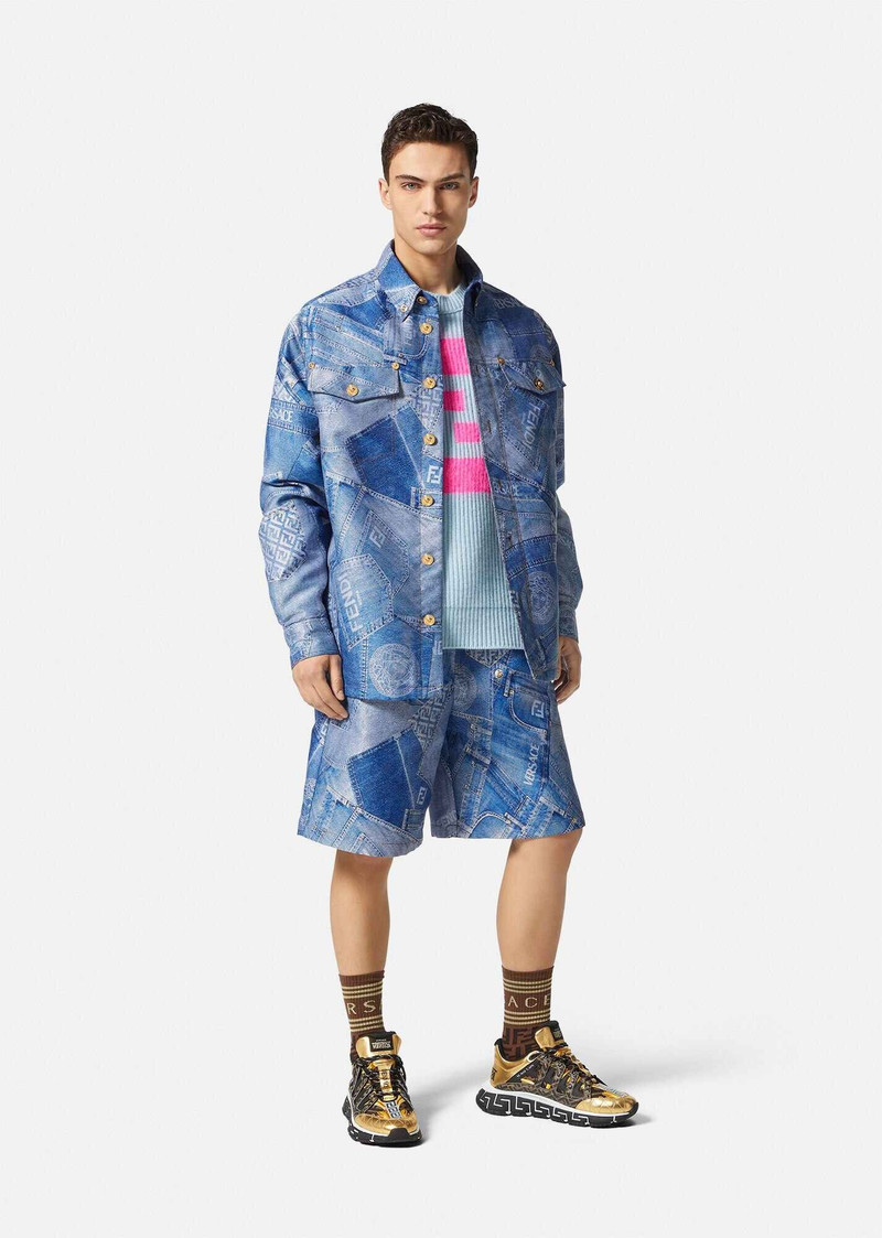 VERSACE Fendace Denim Patchwork Jacquard Jacket outlook