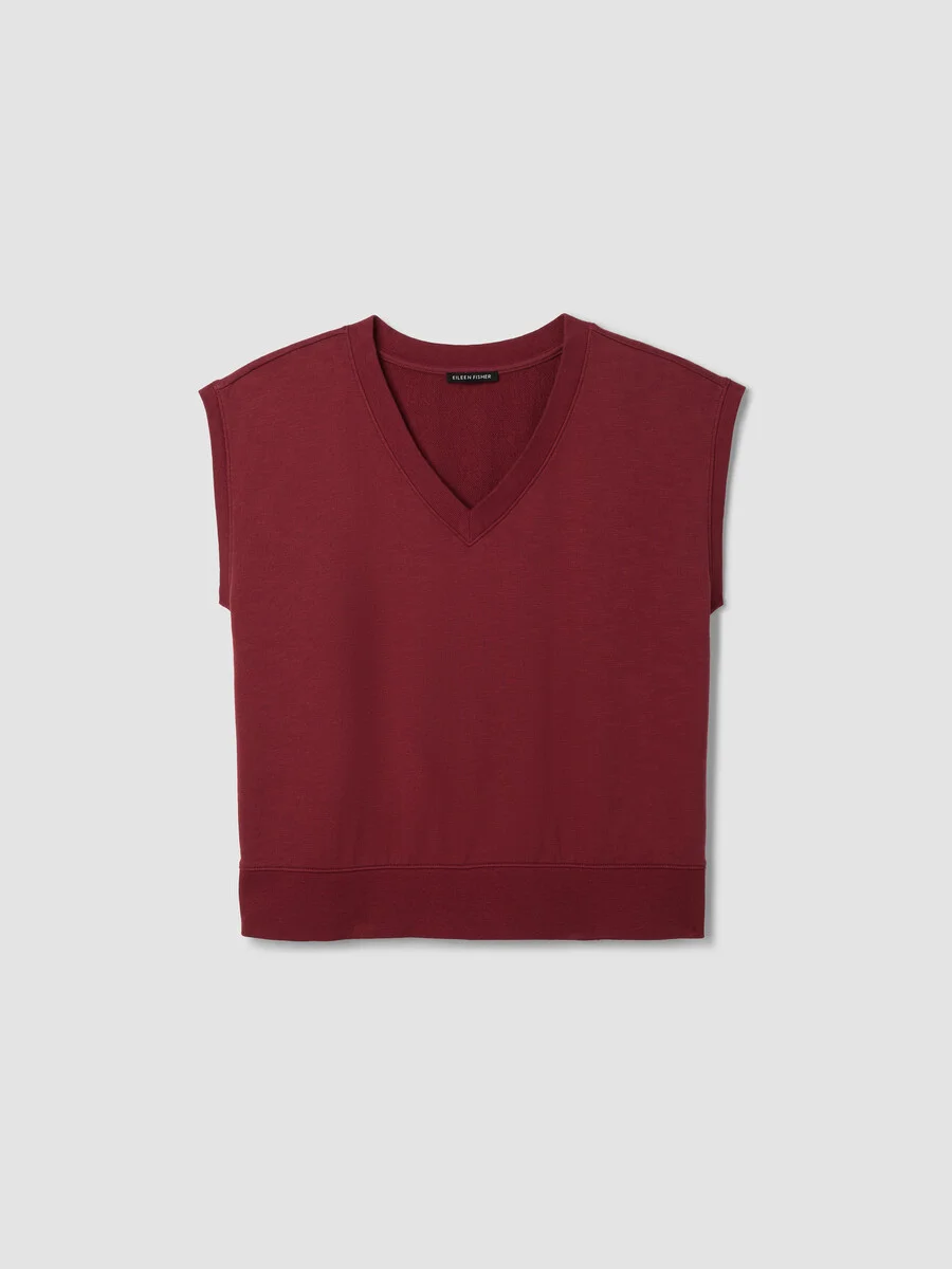 Garment-Dyed Organic Cotton Terry V-Neck Top - 1