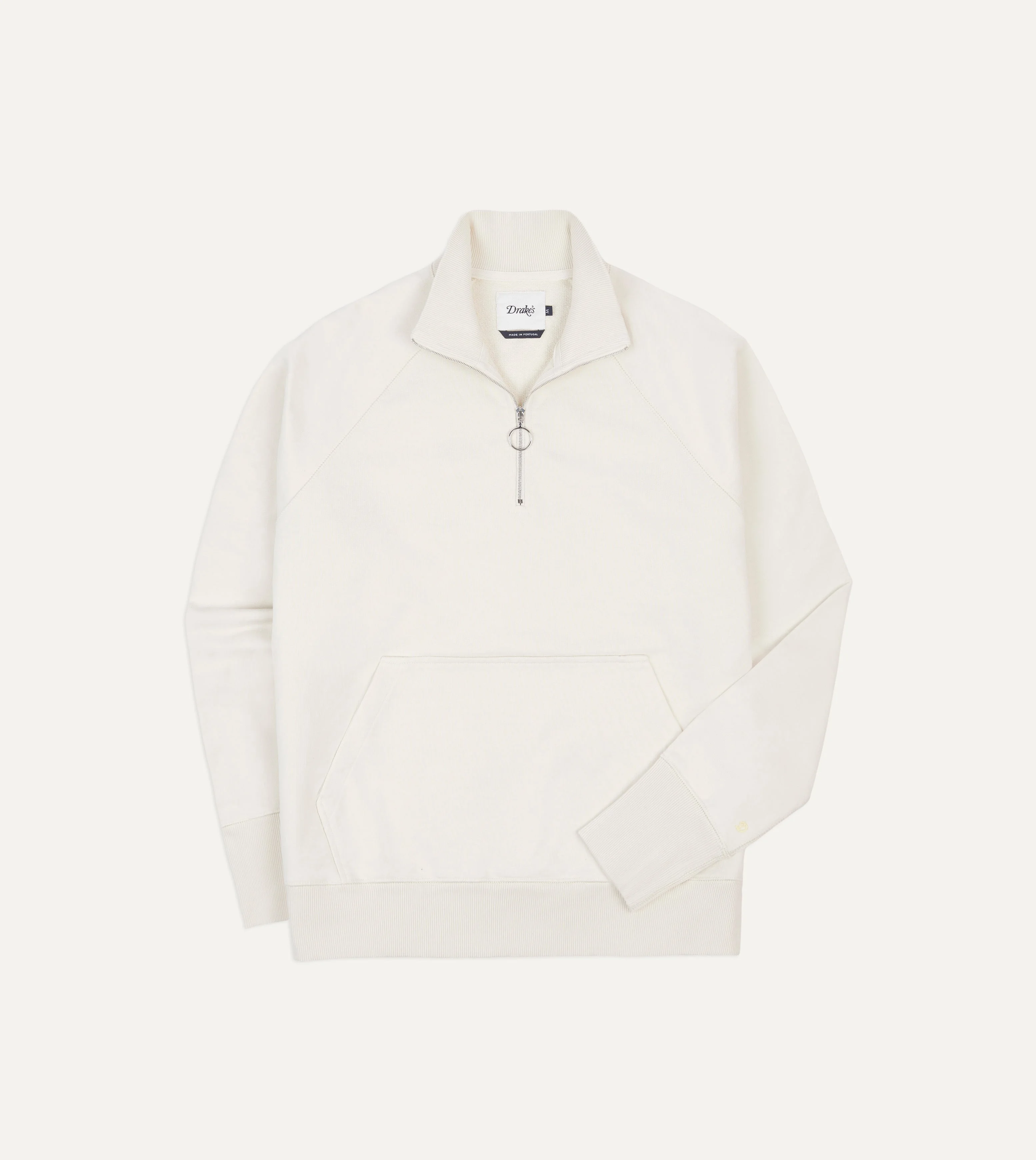 Ecru Cotton Quarter Zip Sweatshirt - 1