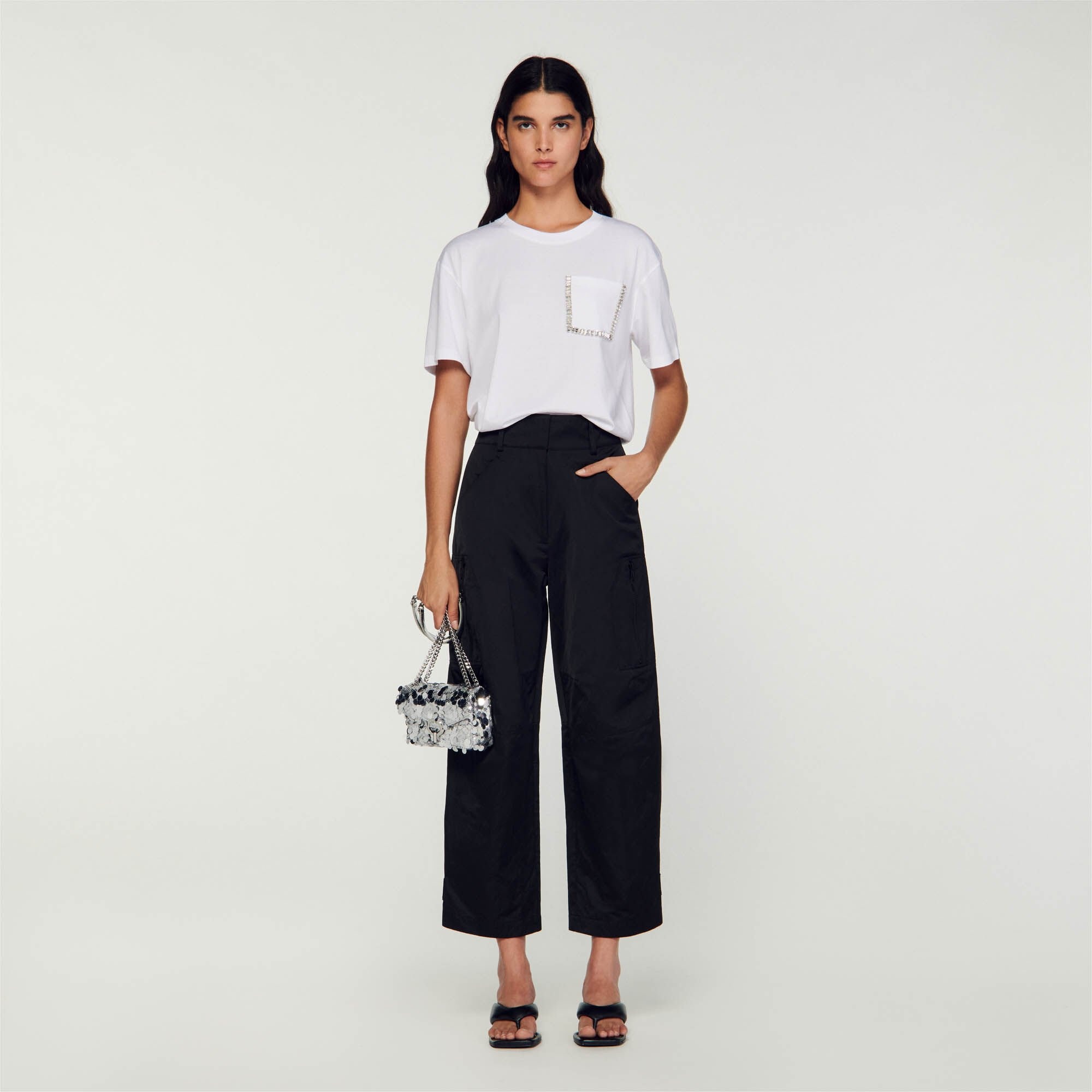 CROPPED T-SHIRT WITH RHINESTONES - 2