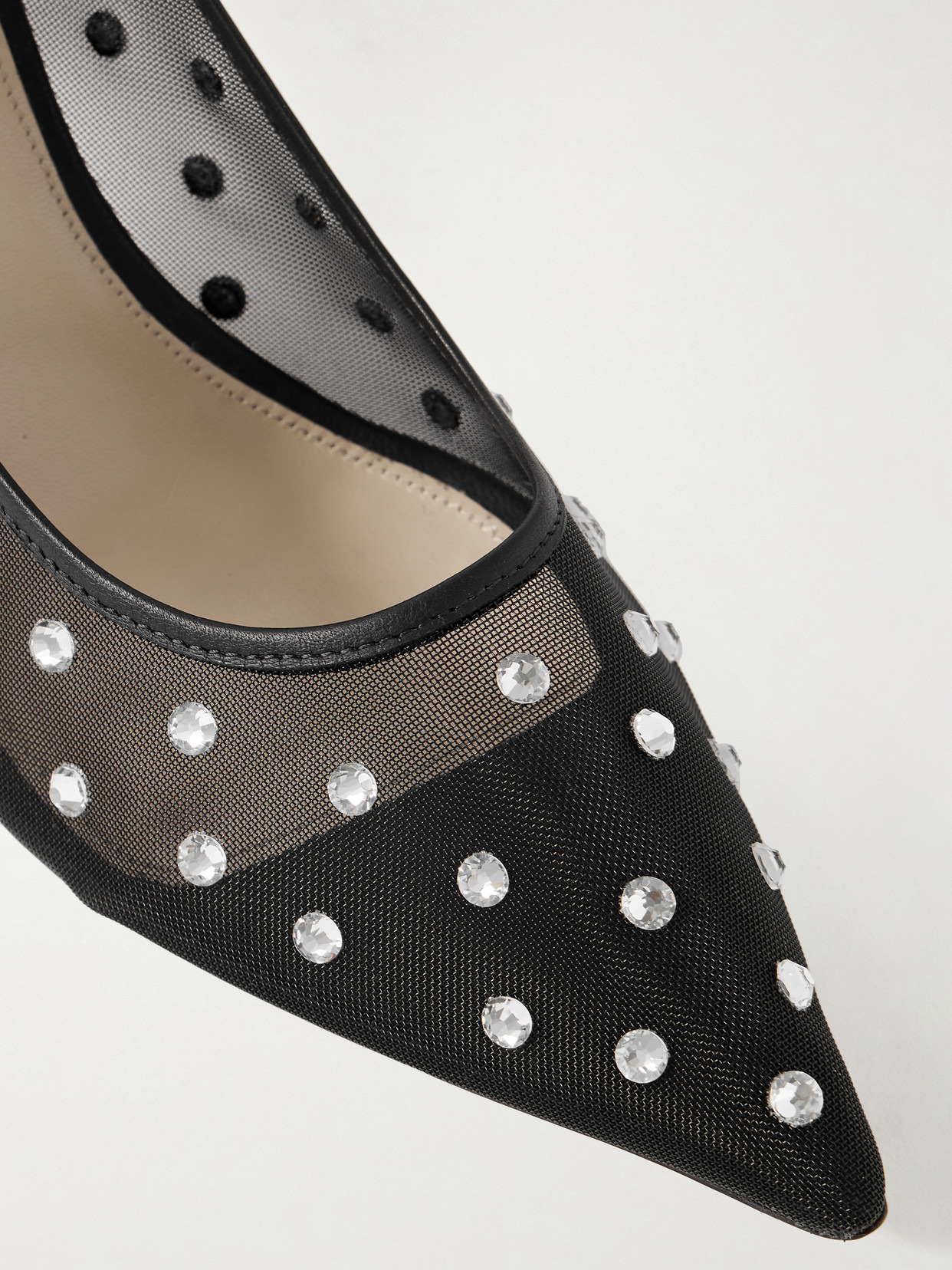 River Iconic Leather-trimmed Crystal-embellished Mesh Pumps - 4