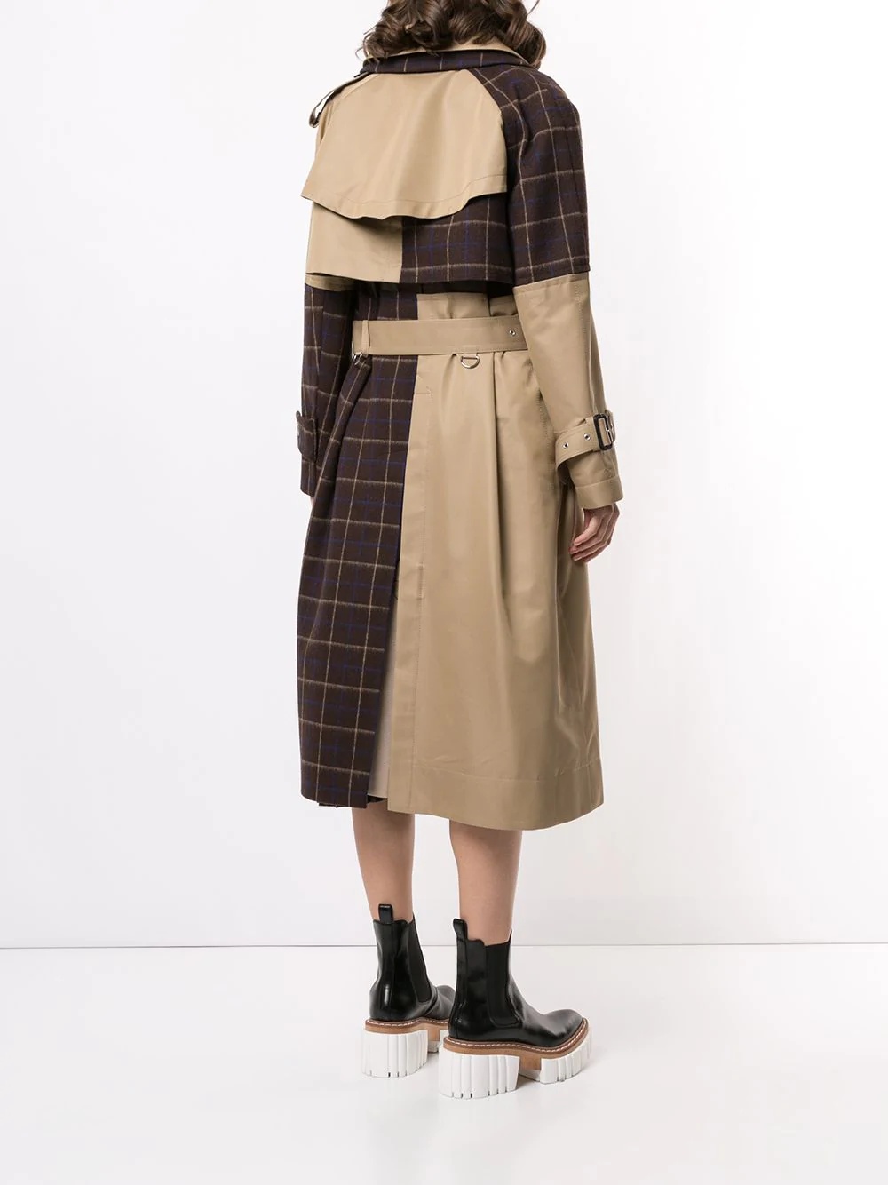 plaid panel trench coat - 4