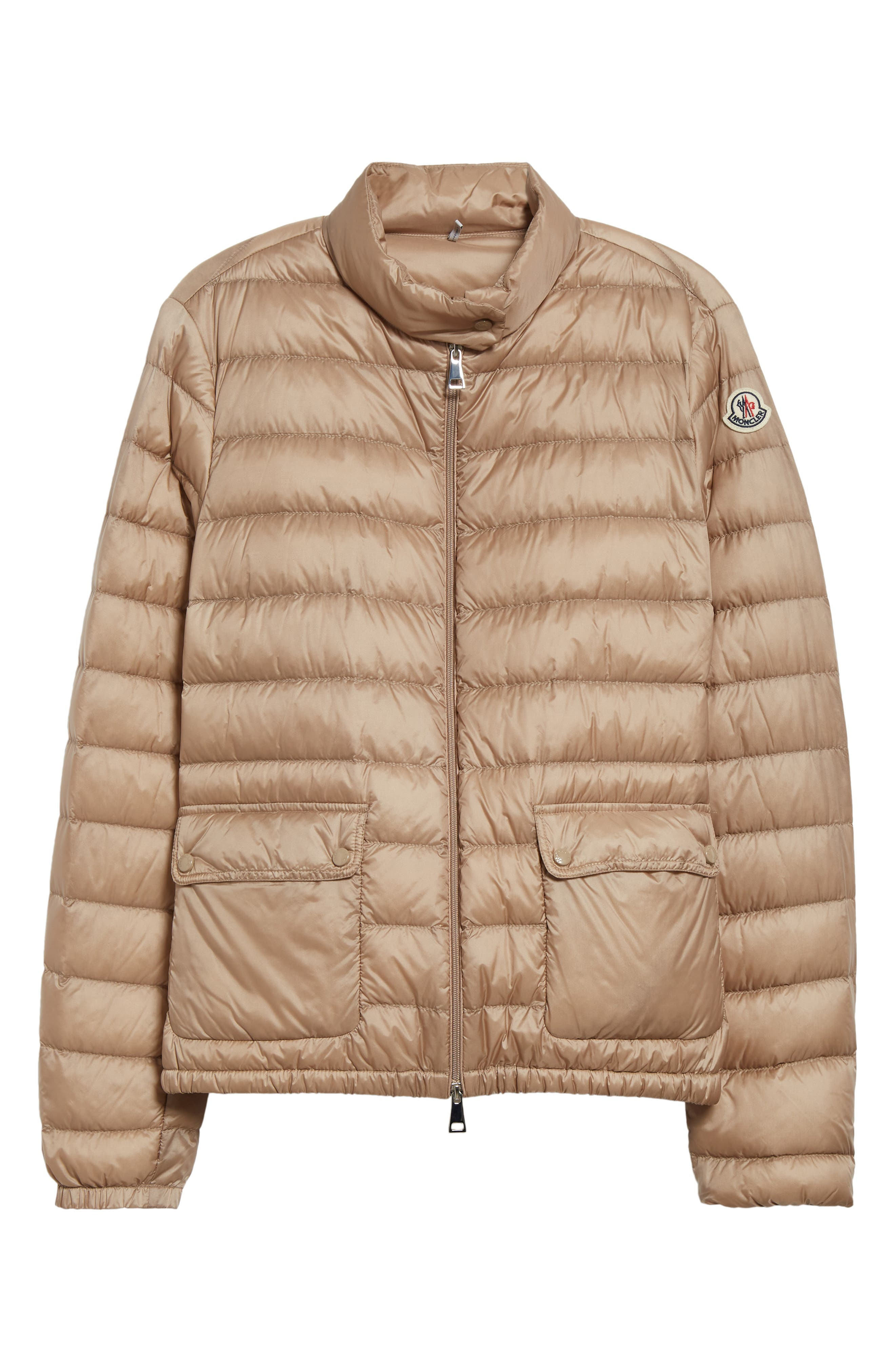 Moncler Lans Channel Quilted Down Moto Jacket in Faded Beige at Nordstrom - 6