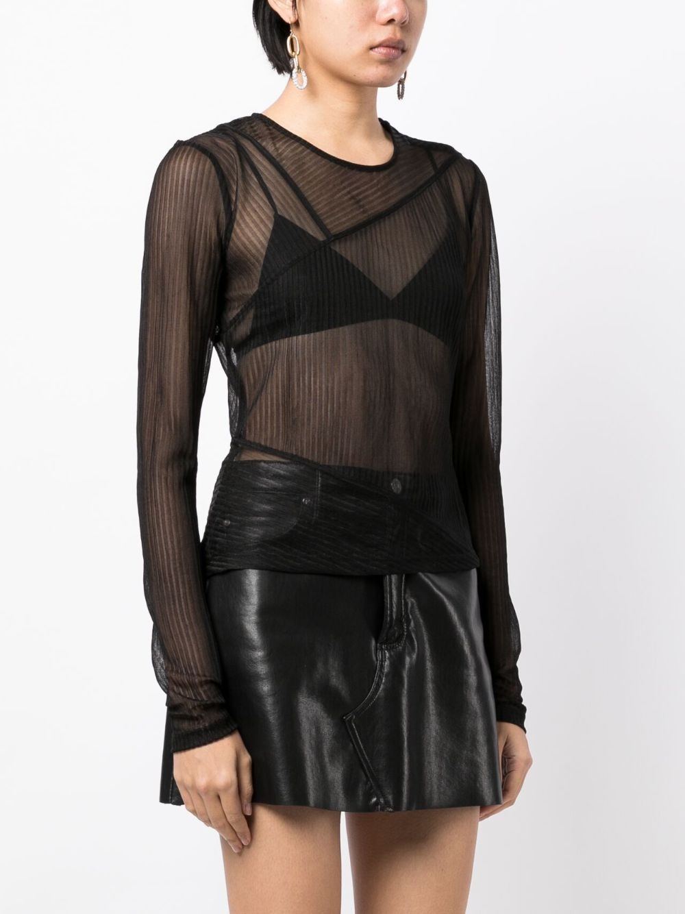 sheer ribbed long-sleeve jersey top - 3