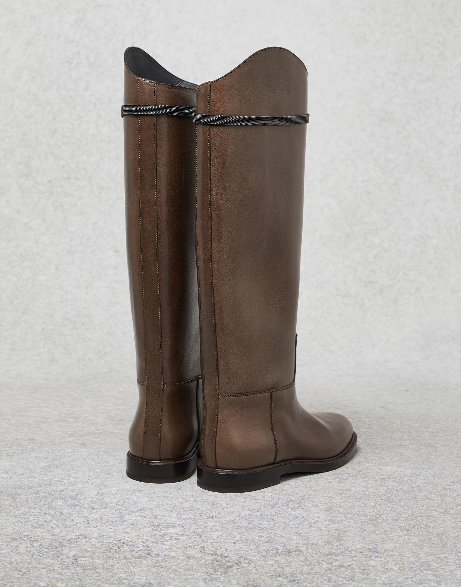 Brunello Cucinelli Riding calfskin high boots with shiny