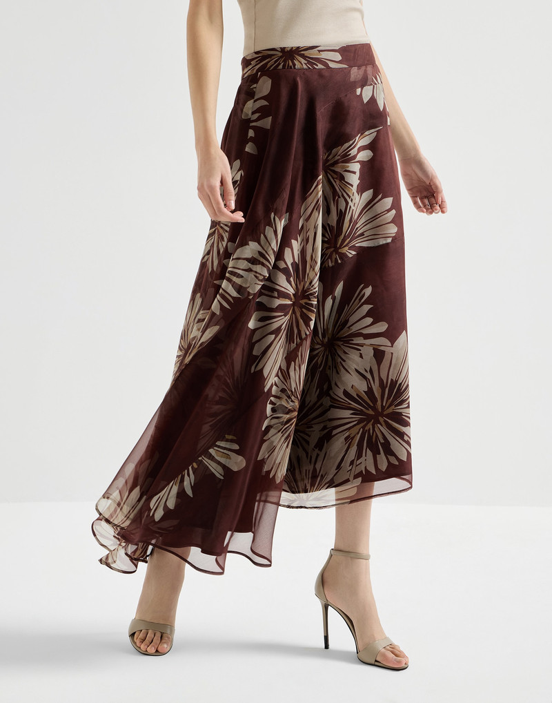Bloom print silk organza fluid skirt 5