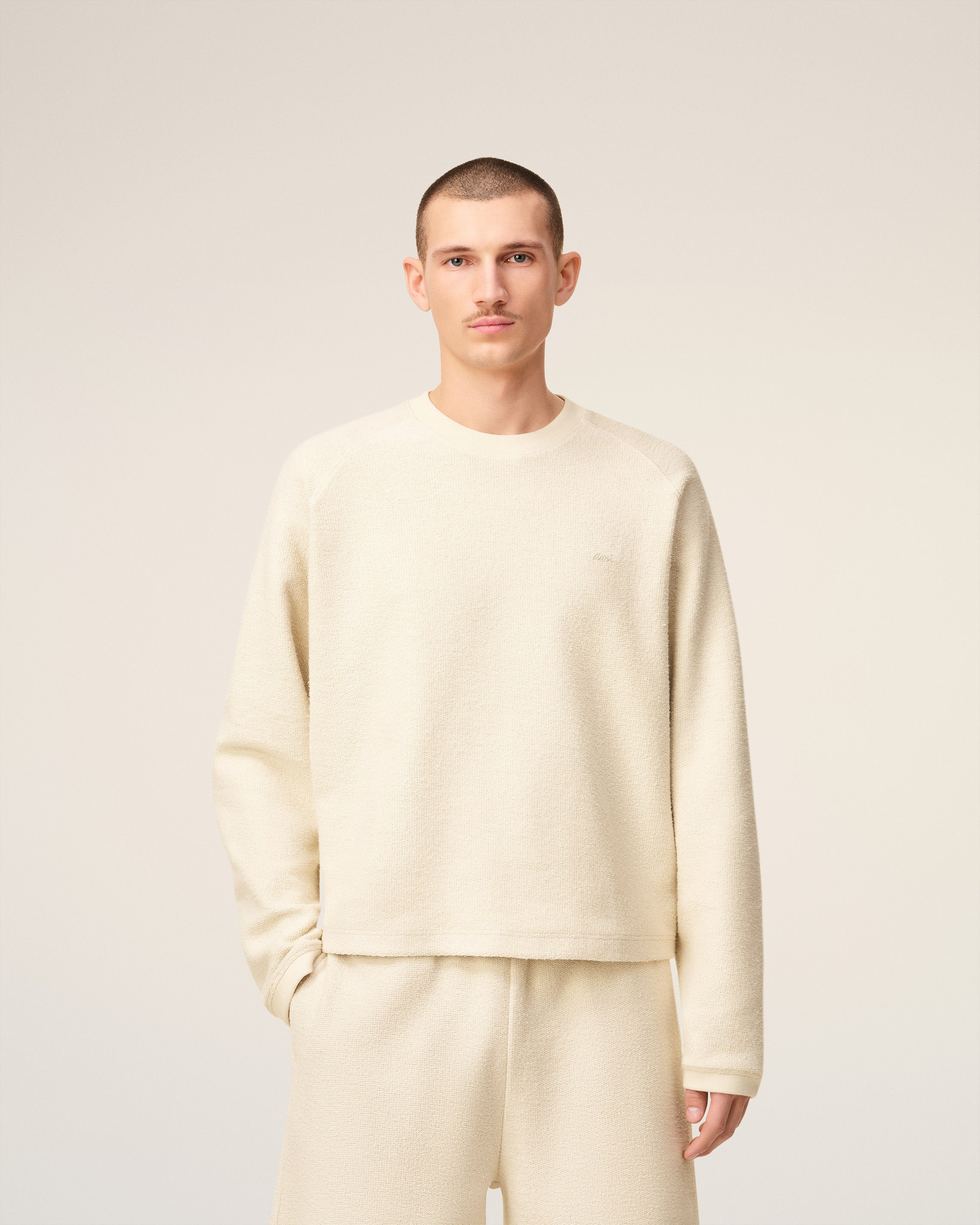 WHITE LEATHER RAGLAN SLEEVED CREWNECK SWEATSHIRT - 3