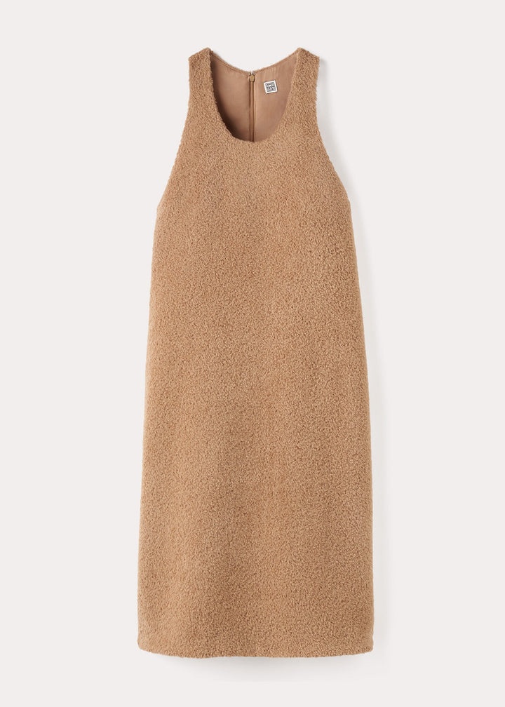 Scoop-neck wool-teddy dress chestnut - 1