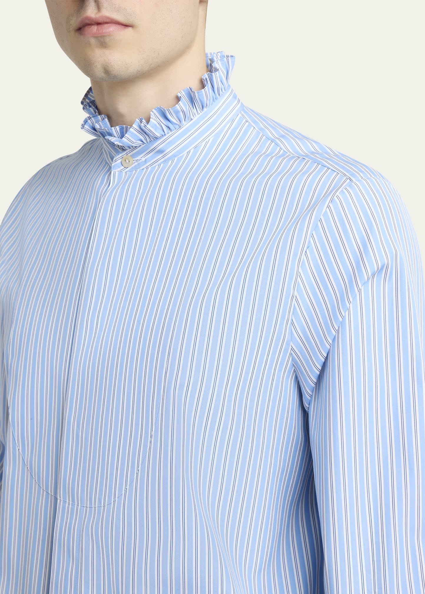 Men's Stripe Poplin Ruffle-Trim Sport Shirt - 5