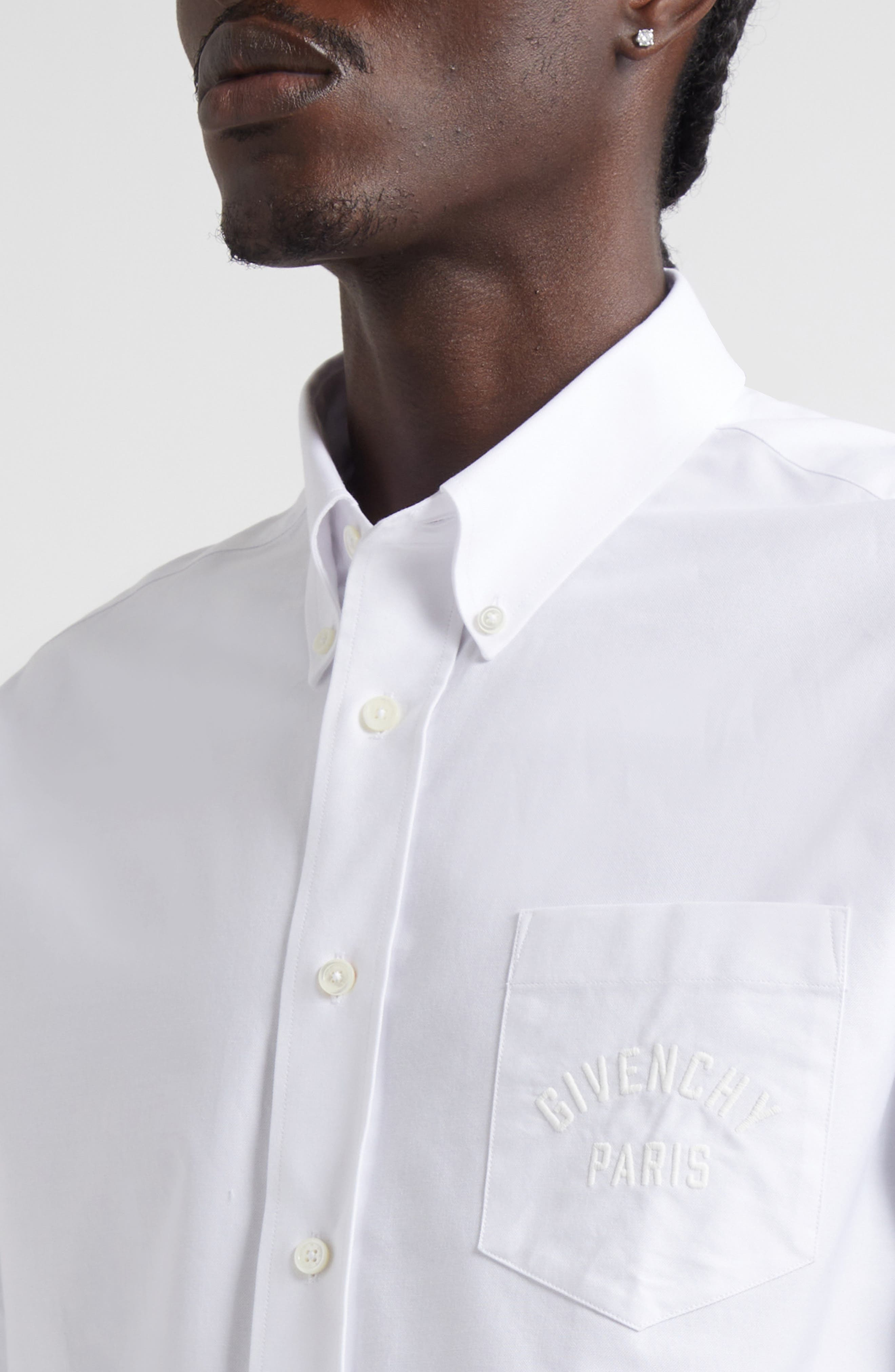 Givenchy Paris Embroidered Classic Fit Cotton Poplin Button-Down Shirt in White at Nordstrom - 4