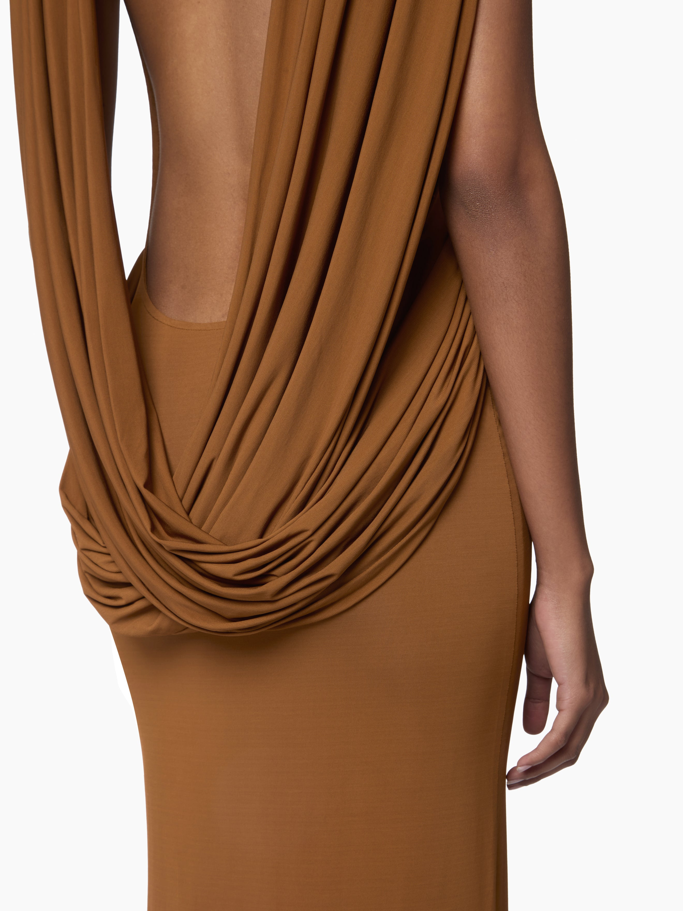 Brown Long Draped Dress - 3
