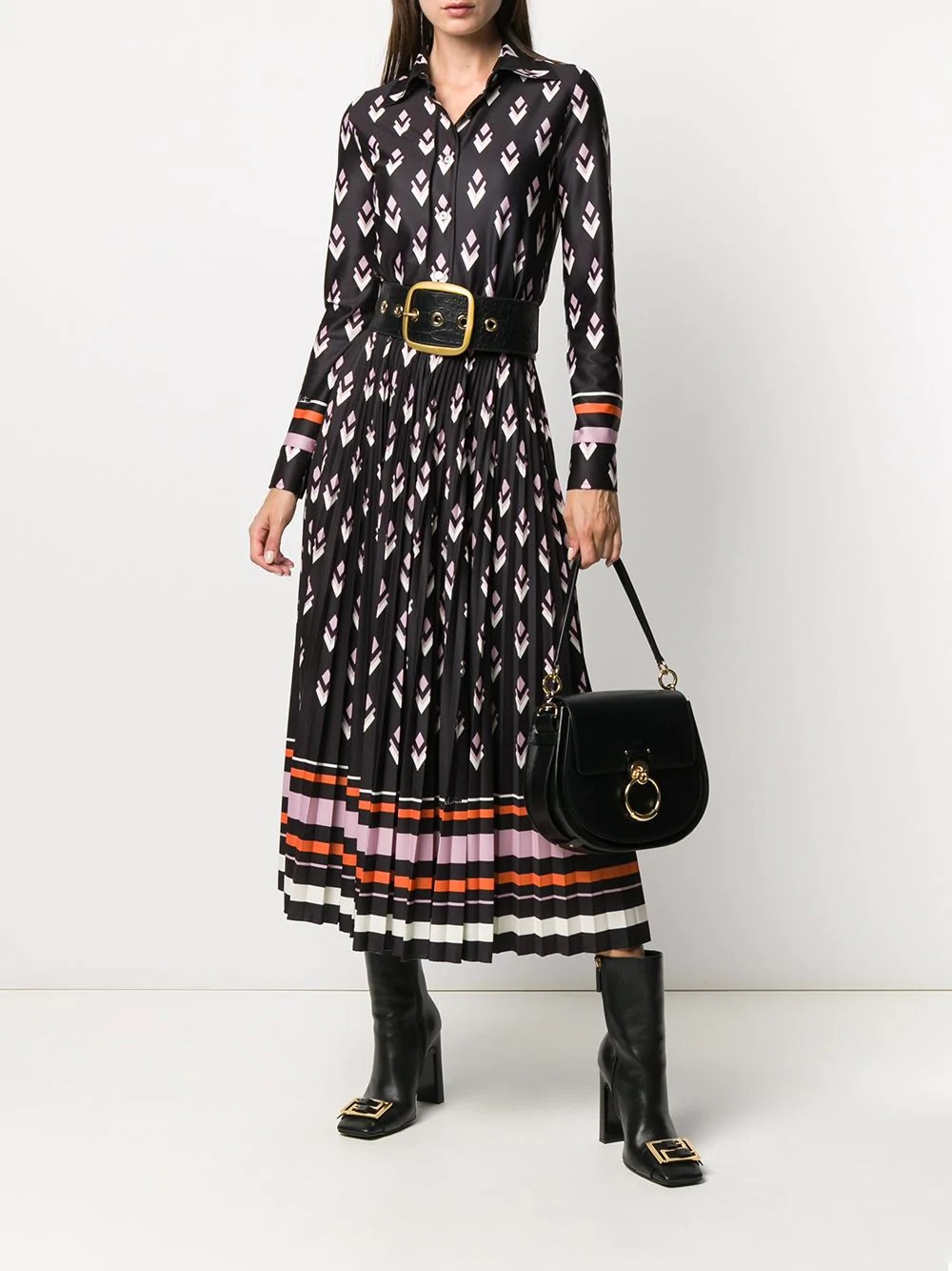 geometric-print pleated shirtdress - 2