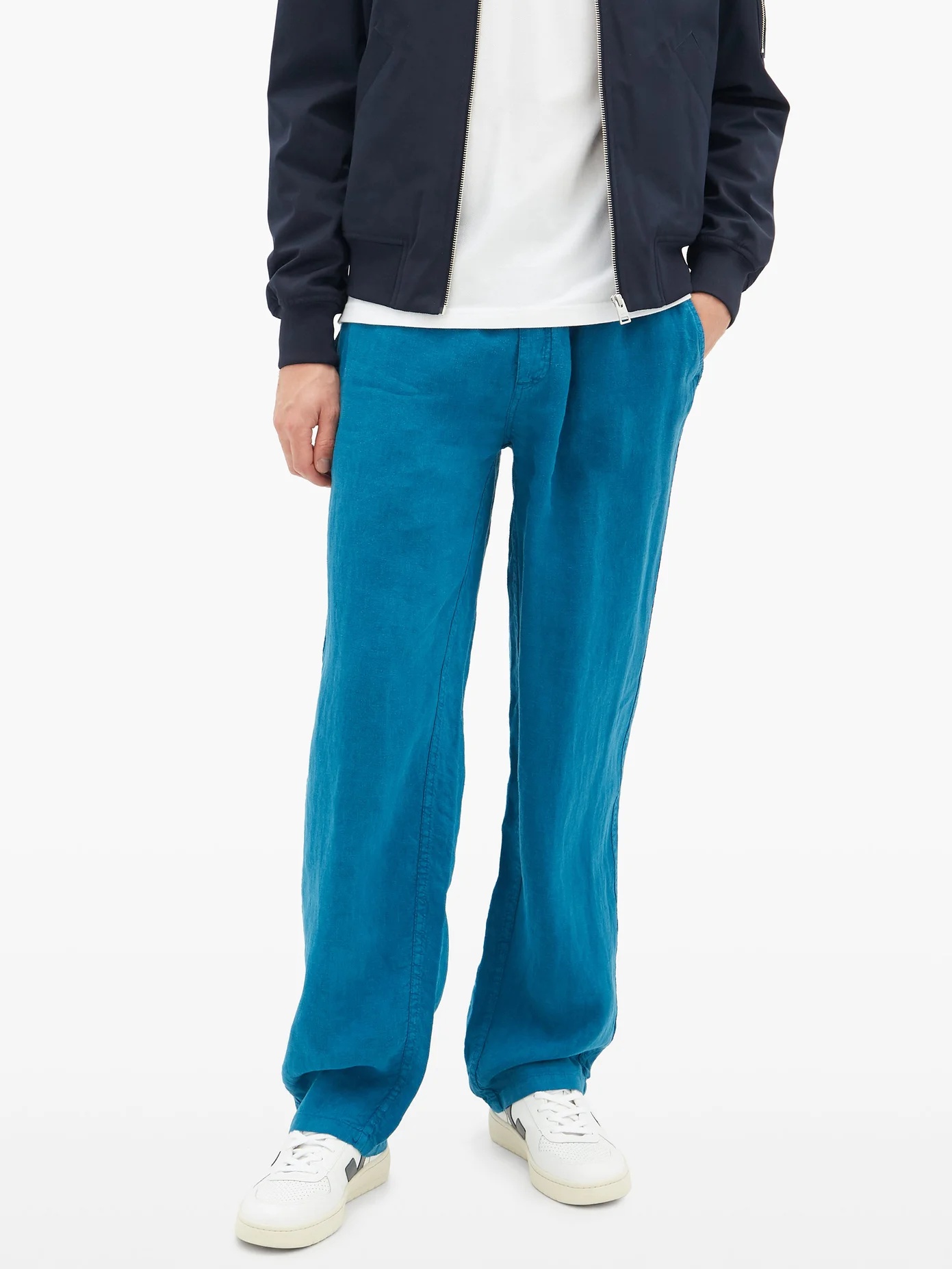 Pacha logo-patch linen trousers - 6