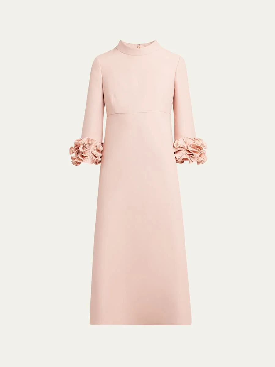 Floral Cuff Crepe Couture Midi Dress - 1