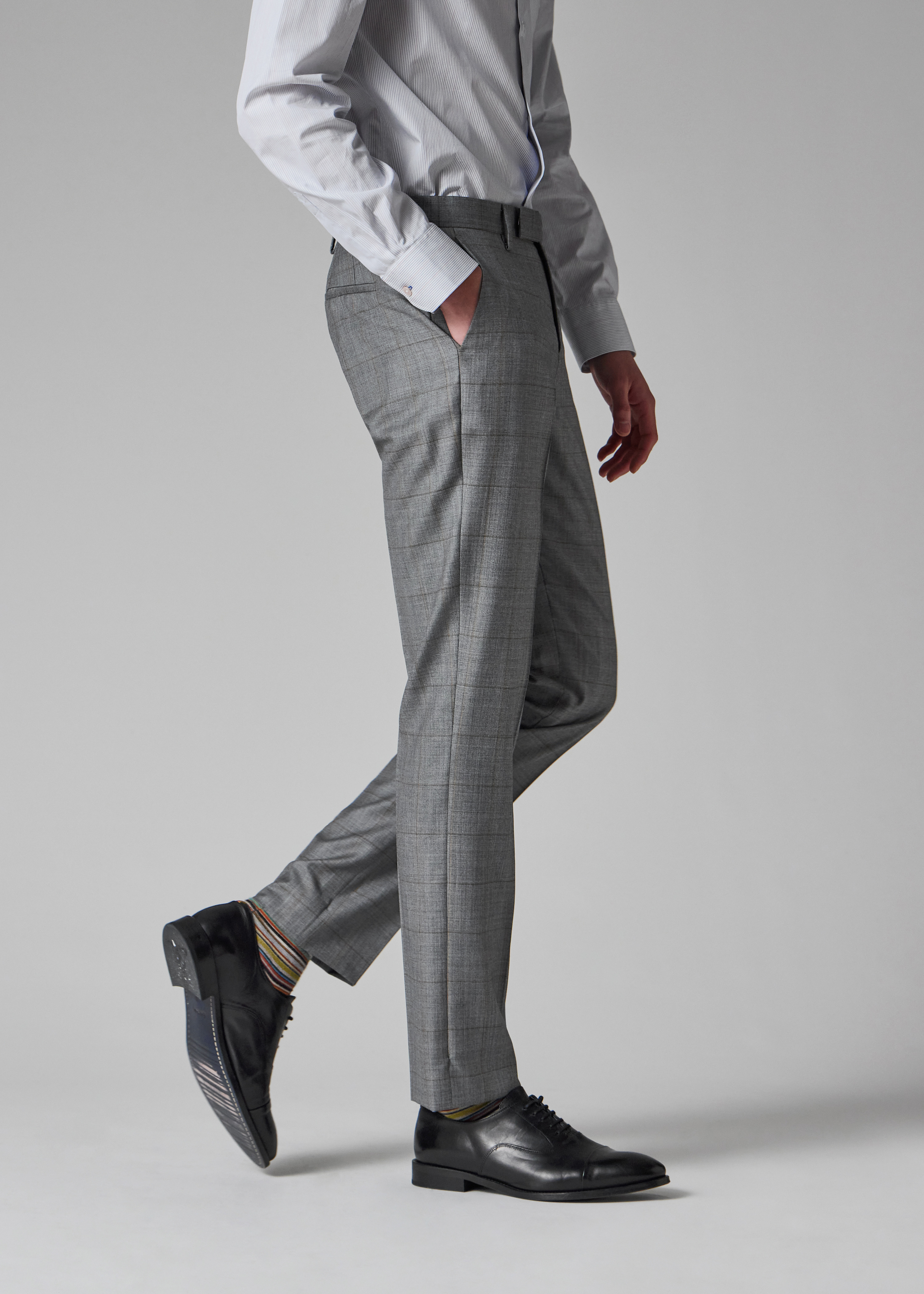 Grey Windowpane Check Wool Double-Breasted Suit - 7
