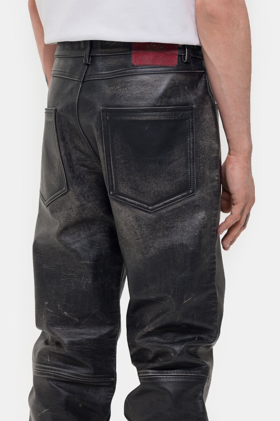 424 Leather Five Pocket Pant in Black - 5