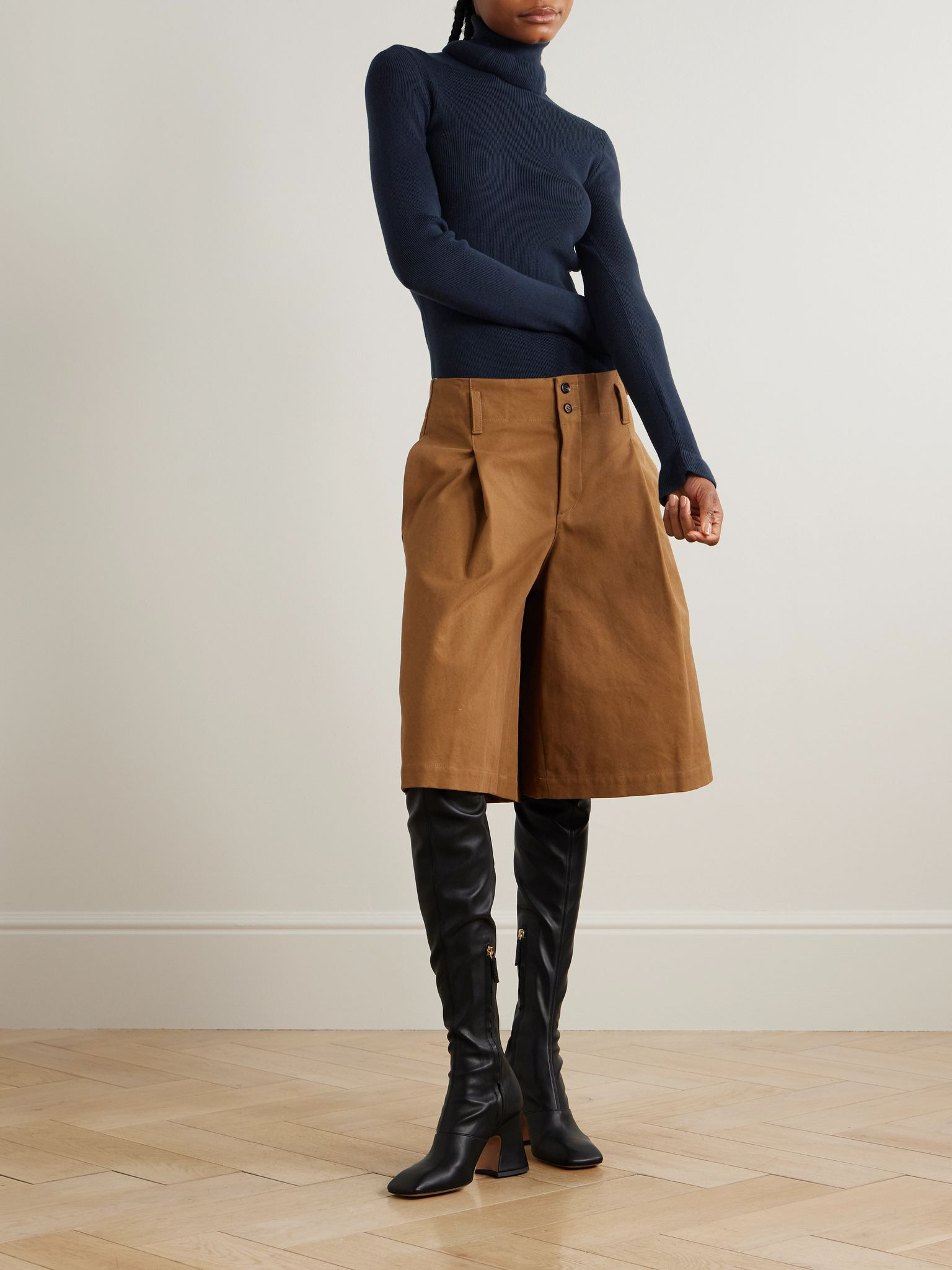 Logo-detailed ribbed cotton and wool-blend turtleneck sweater Navy - 2
