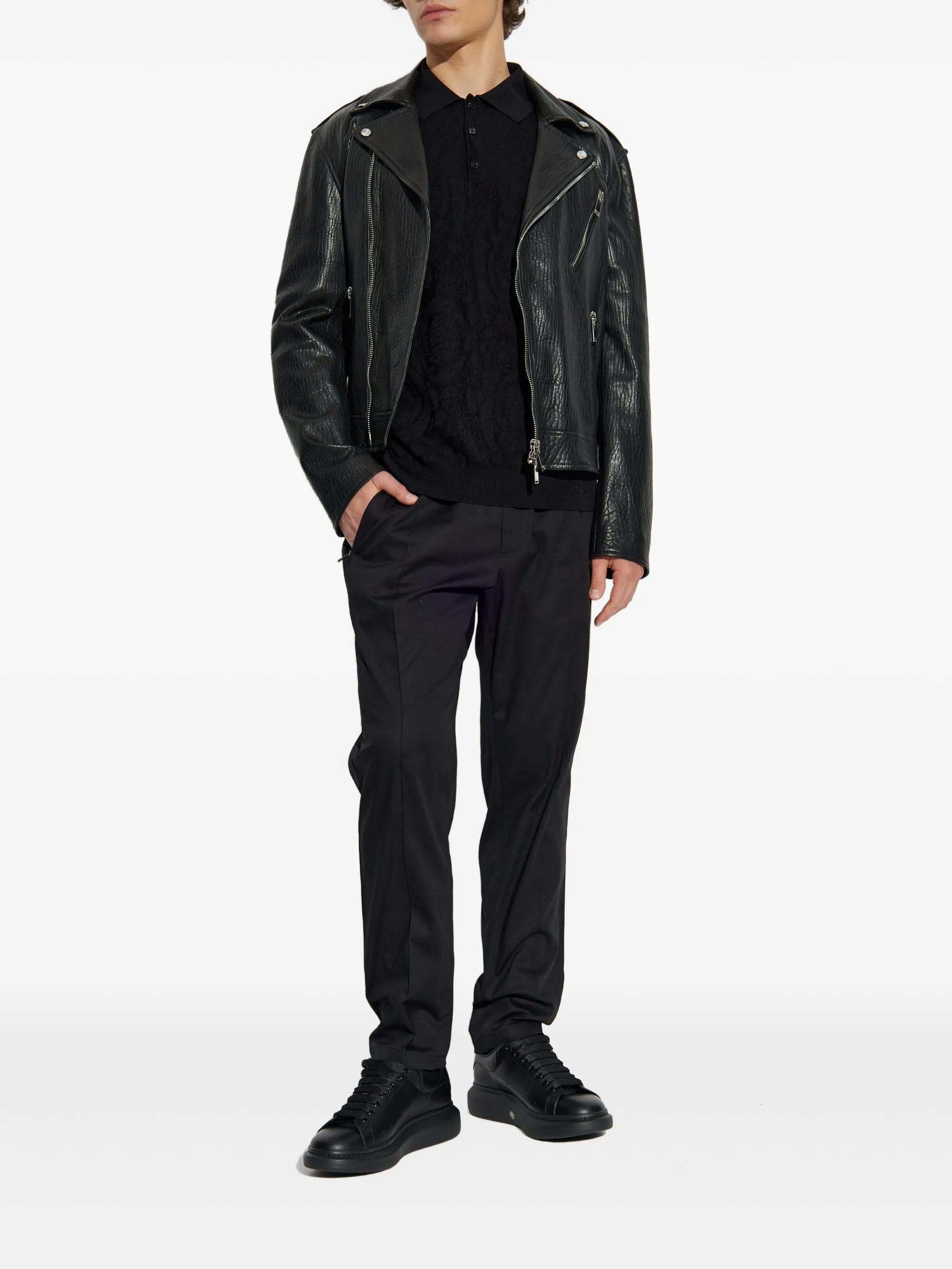 Alexander Mcqueen Textured Leather Biker Jacket - 2