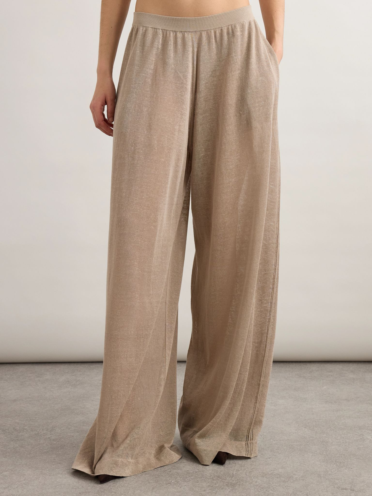 Linen and silk-blend pants Taupe - 3