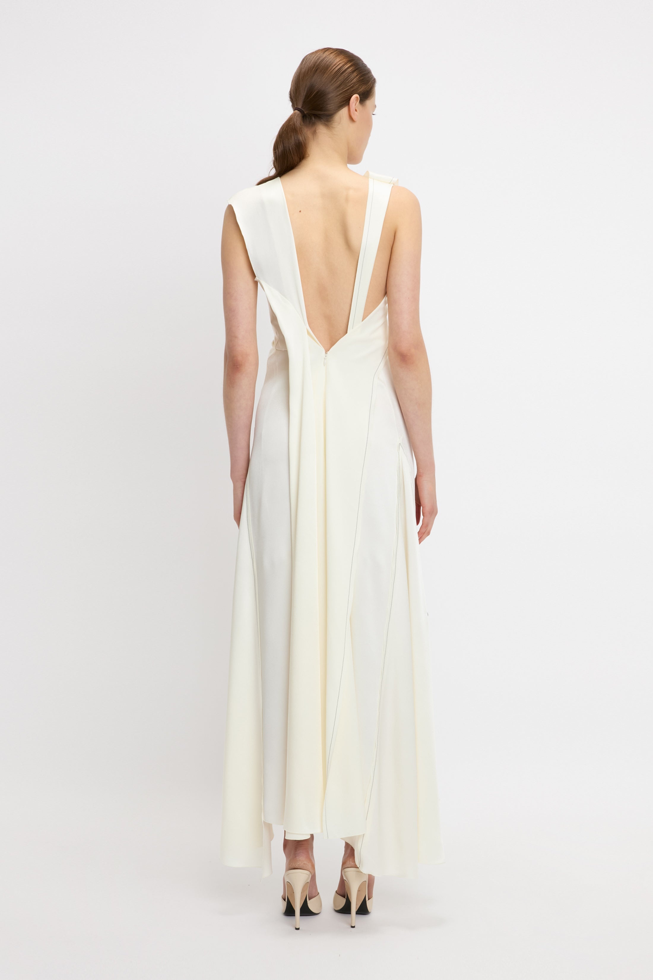 Draped Lace Detail Midi Dress In Ivory - 4