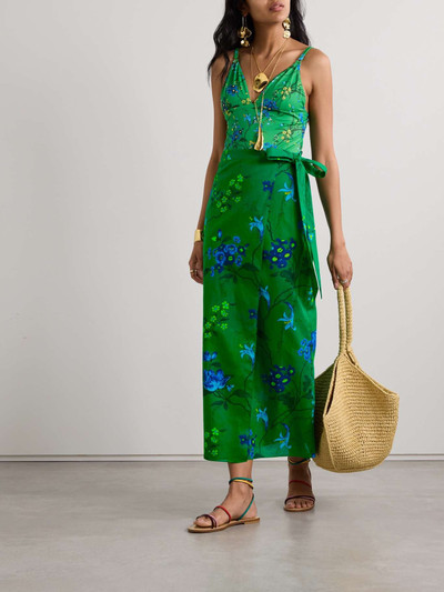 Erdem Floral-print cotton and linen-blend midi wrap skirt outlook