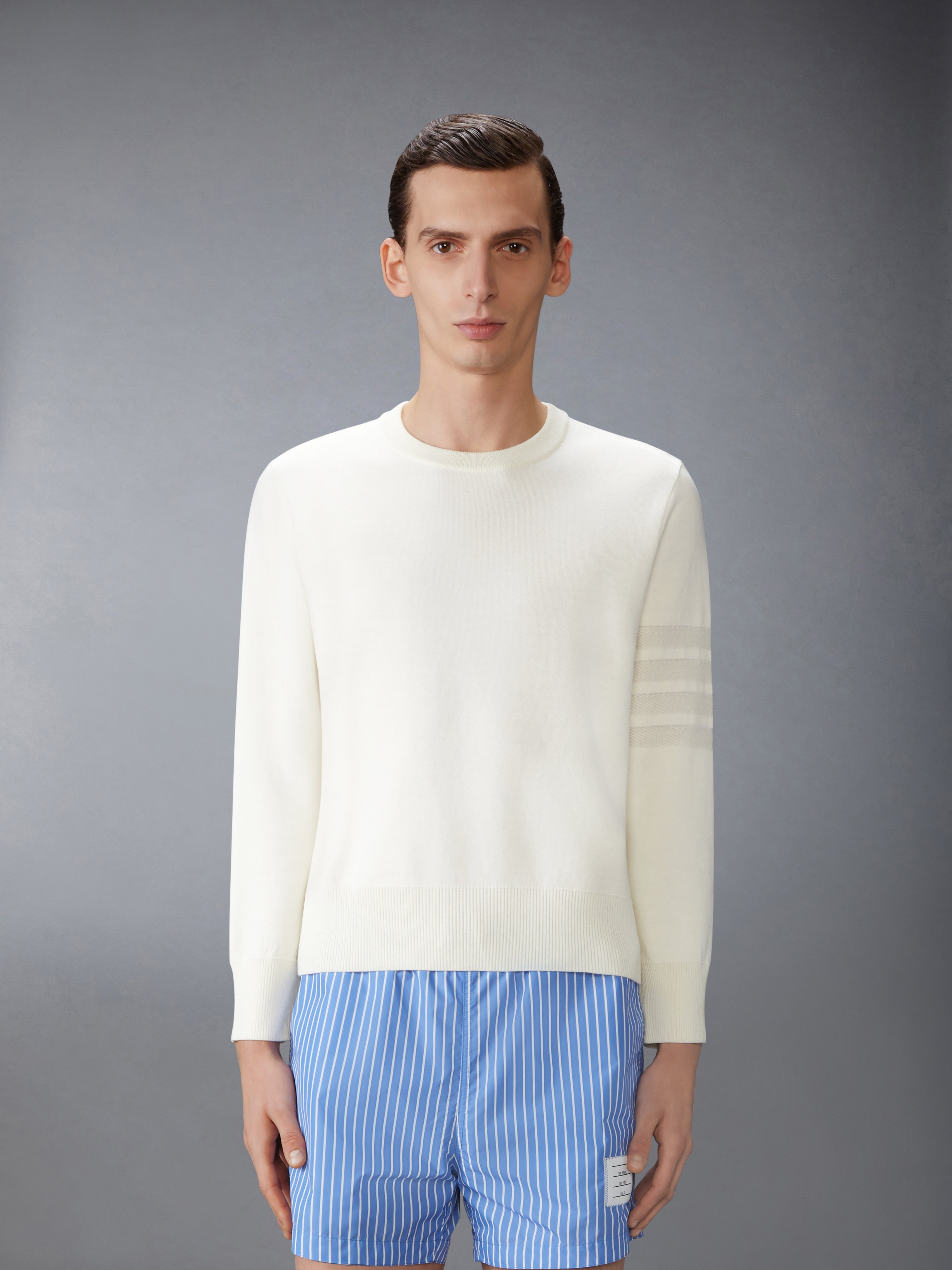 MERINO WOOL DOUBLE FACE 4-BAR CREW NECK PULLOVER - 2