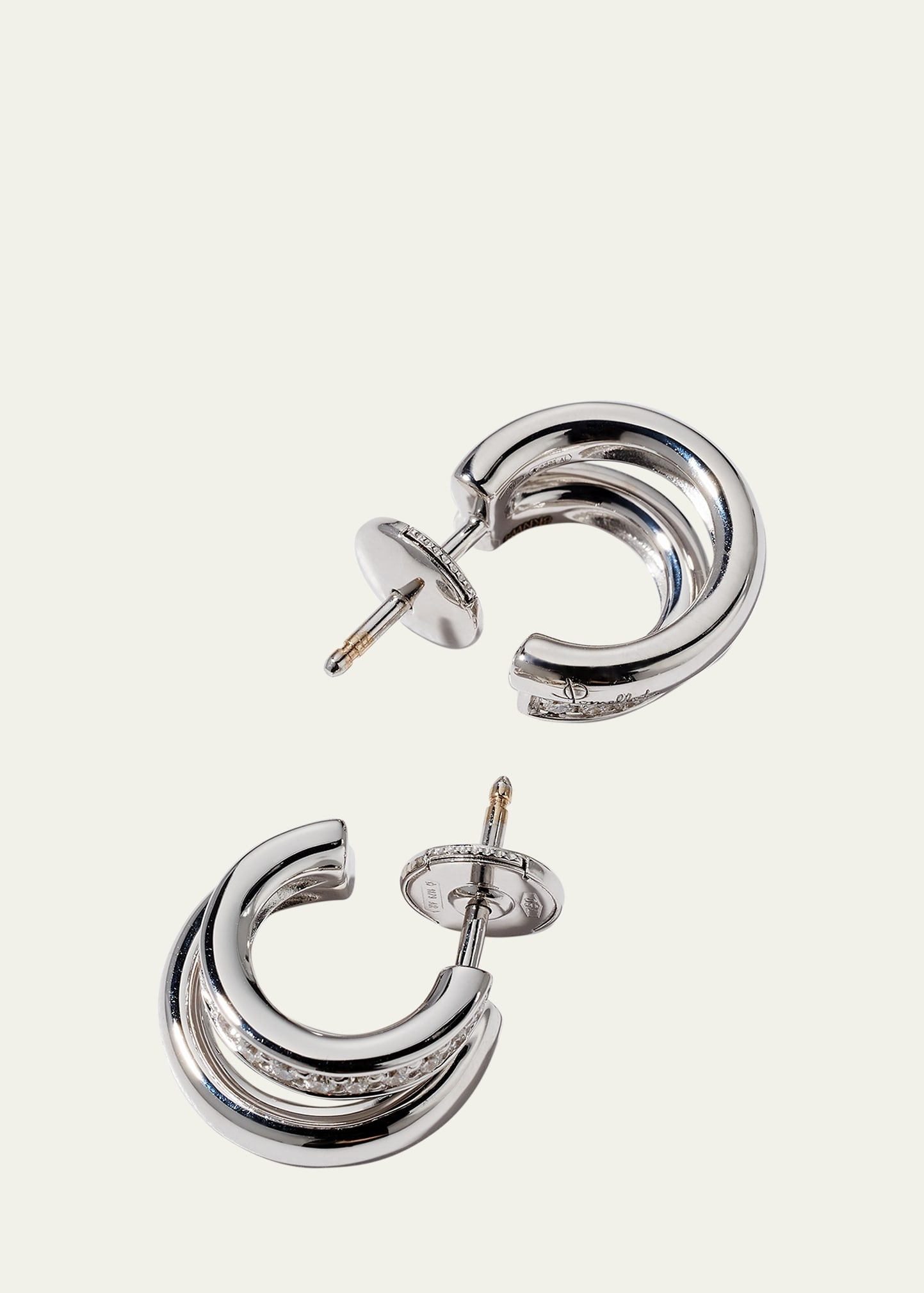 18K White Gold Together Diamond Double Hoop Earrings - 4