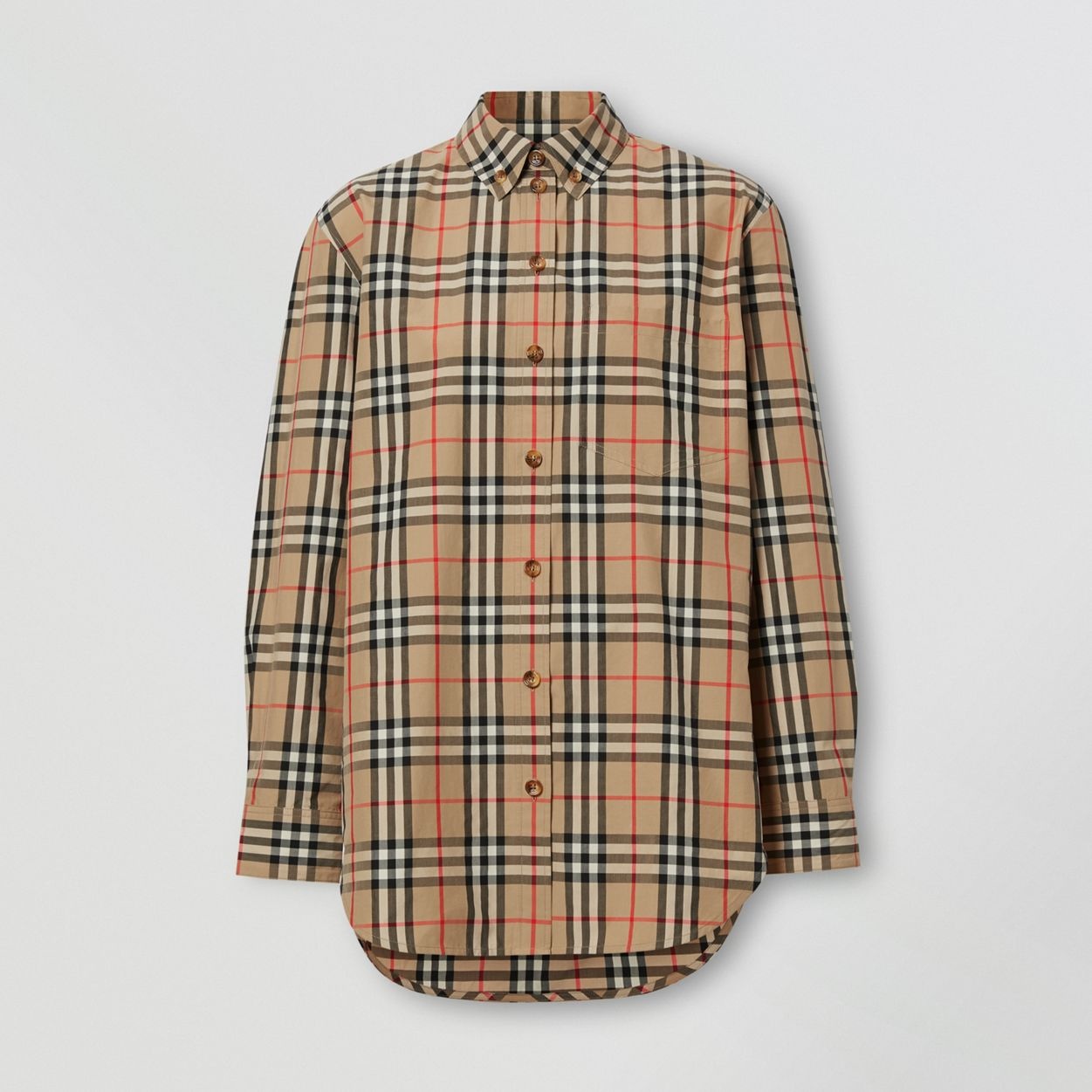 Button-down Collar Vintage Check Cotton Shirt - 1