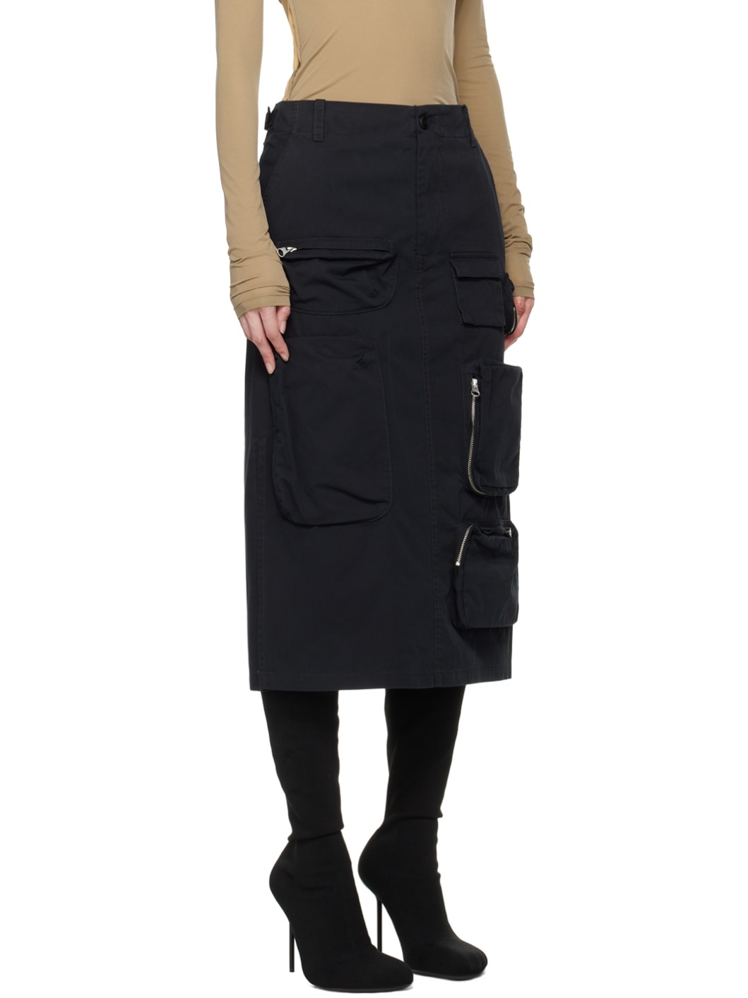 Black Pocket Midi Skirt - 2