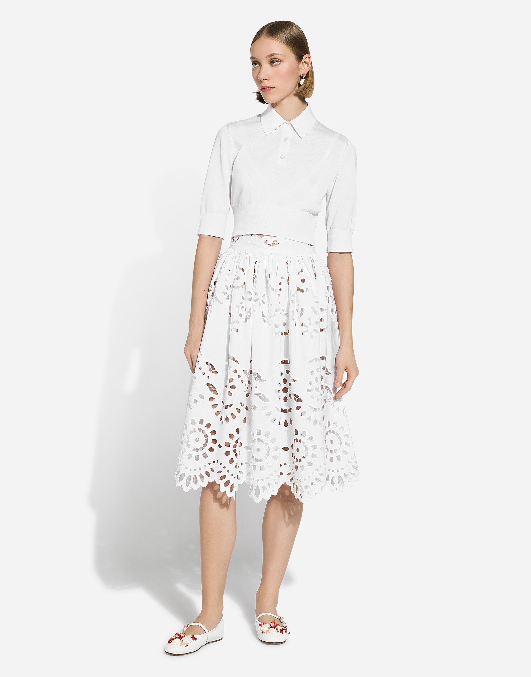 Cotton midi circle skirt with cut-out detailing - 5