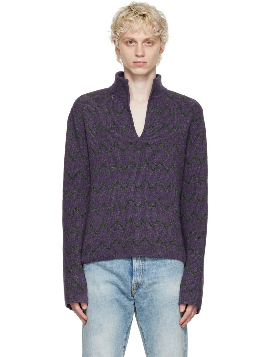 Purple Jacquard Sweater - 1