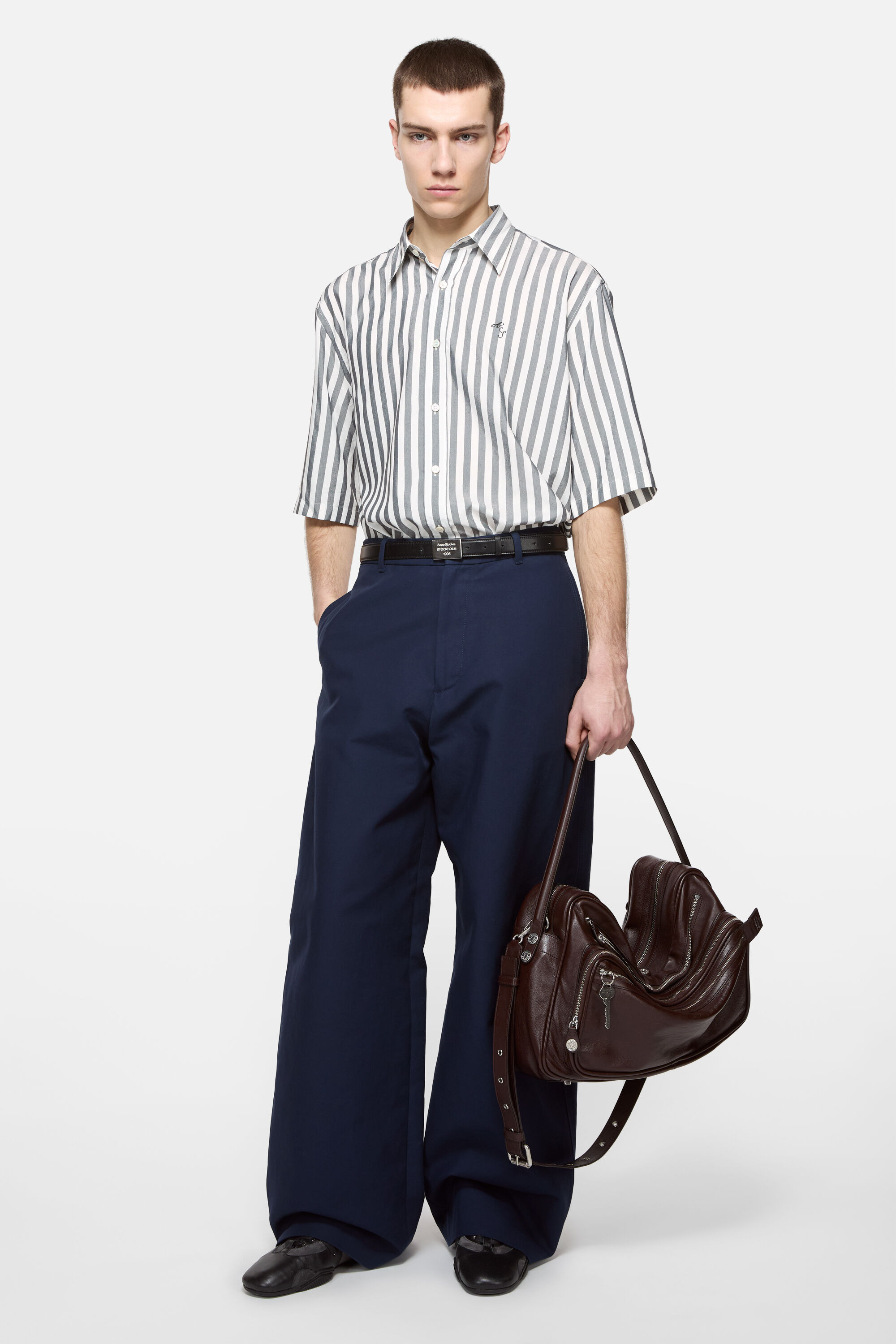Stripe button-up shirt - Black/white - 2