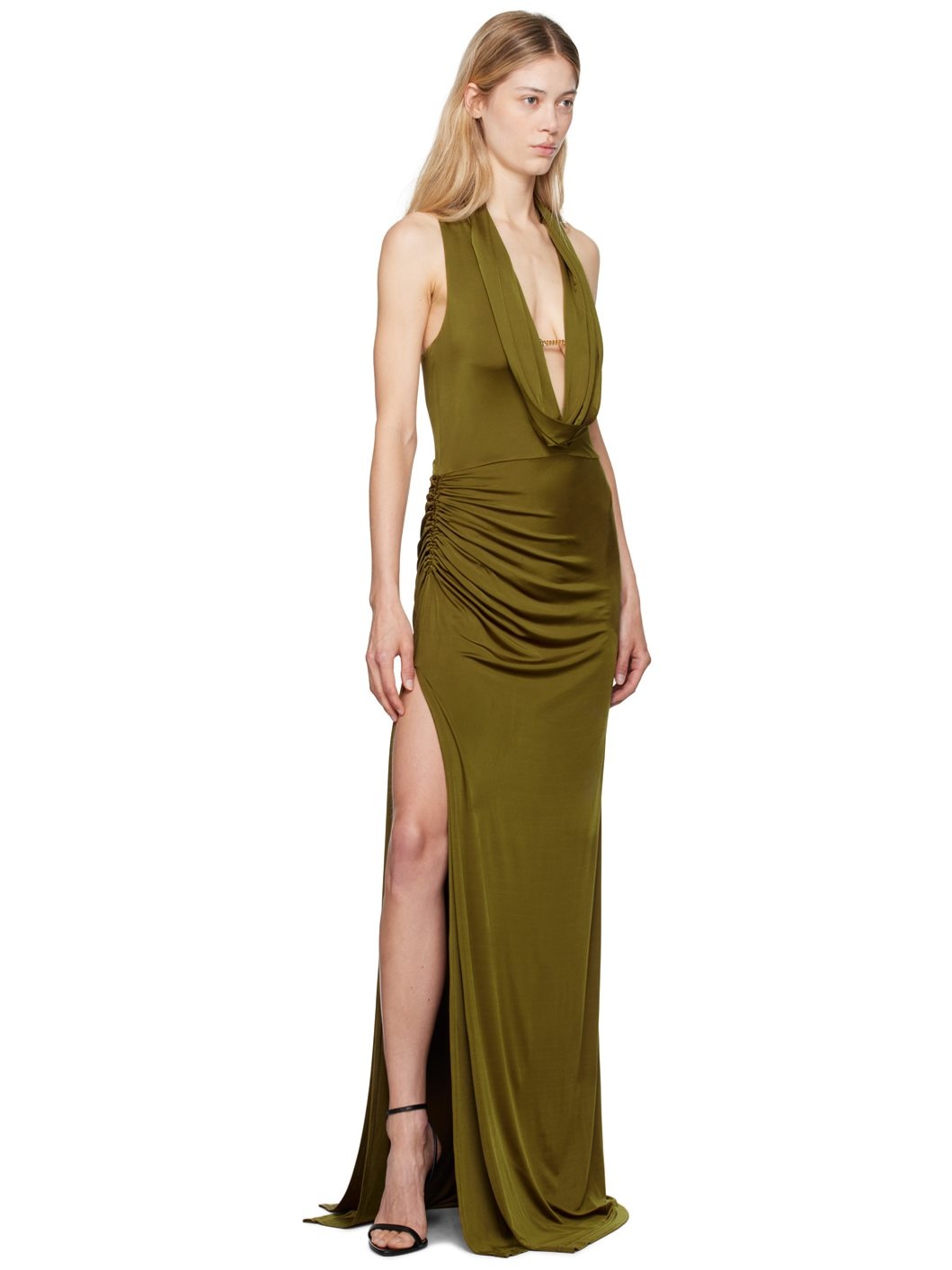 Khaki Cowl Neck Maxi Dress - 4